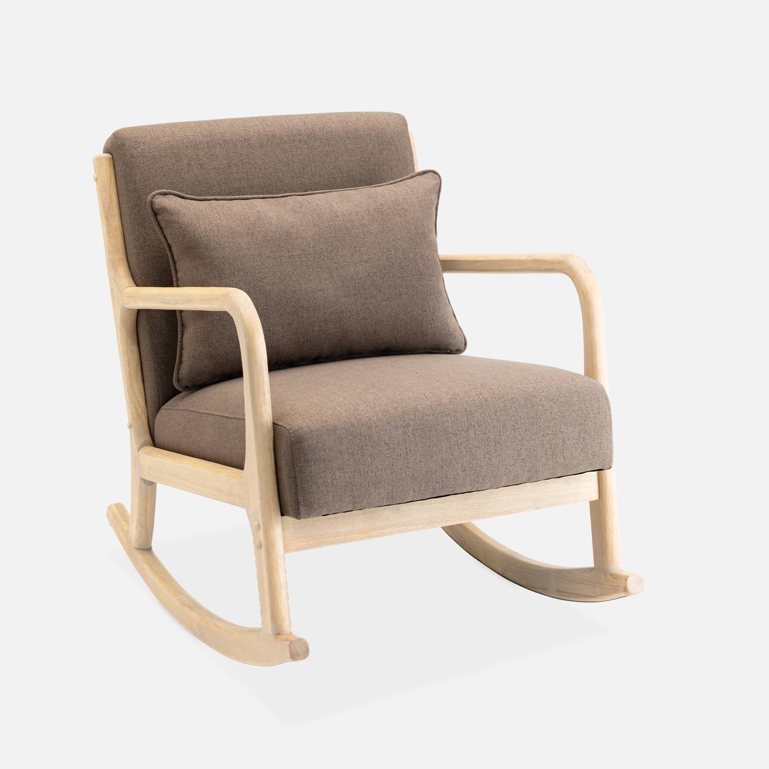 Cadeira de baloiço de design em madeira e tecido, 1 assento, cadeira de baloiço escandinava, marrom Photo2