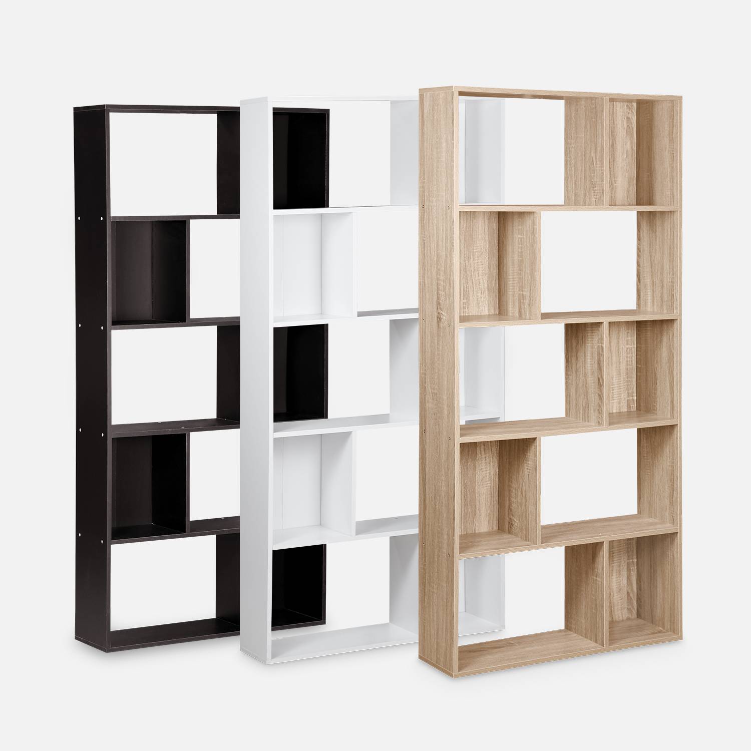 Libreria di design asimmetrica – Pieter – 5 ripiani, 10 vani portaoggetti, 83x23x173cm Photo5