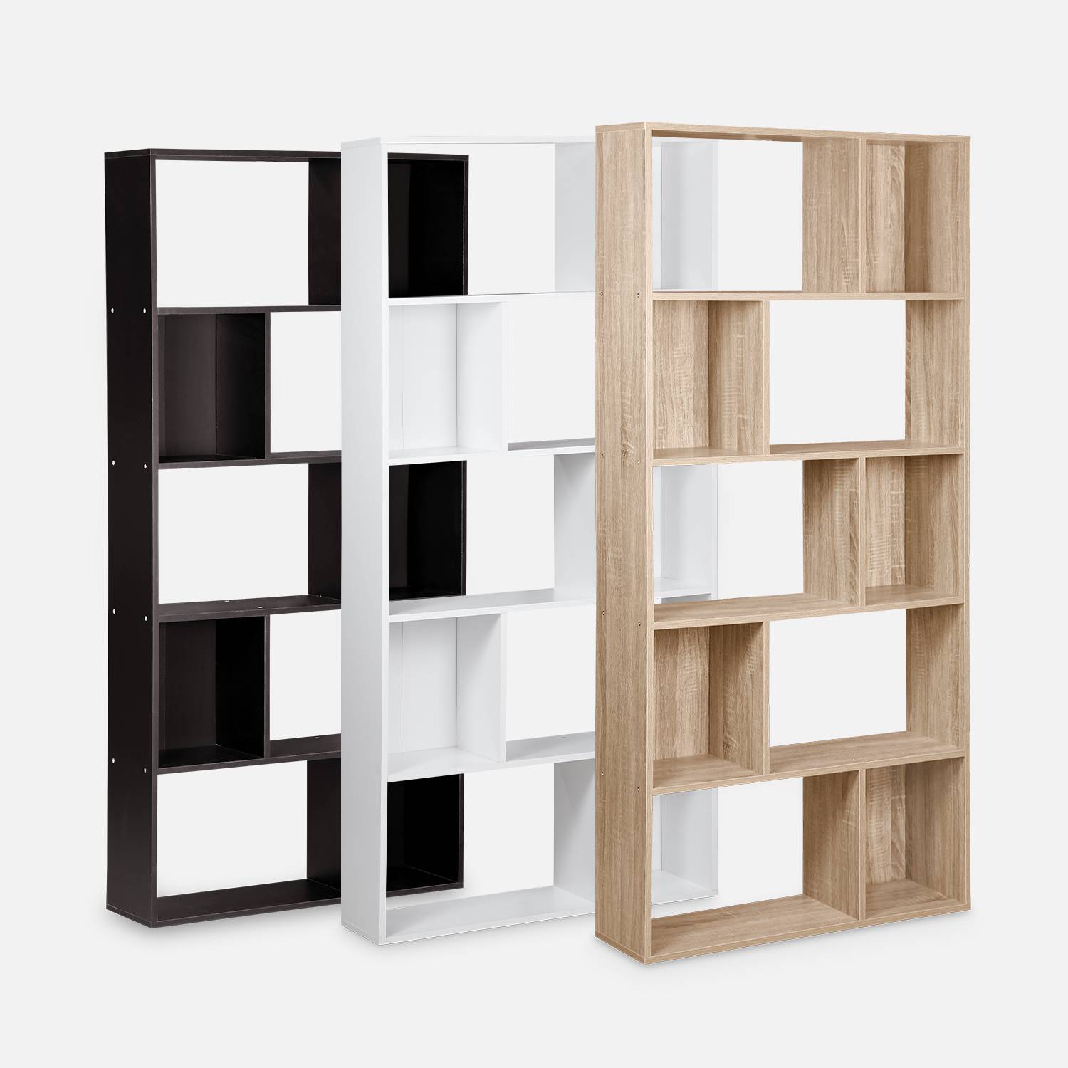 Bibliothèque design asymétrique – Pieter – 5 étagères, 10 compartiments de rangement, 83x23x173cm Photo6