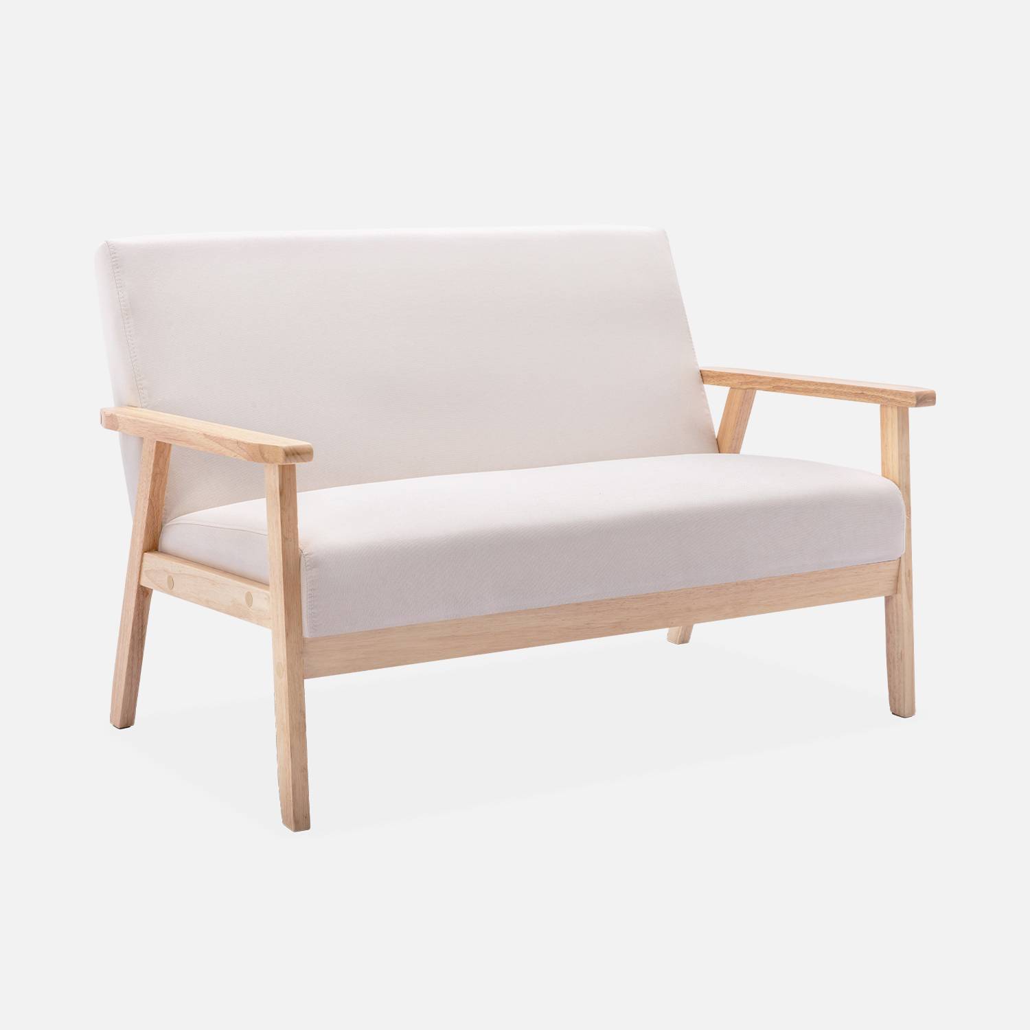 Sofá banco em madeira e tecido creme, Isak, L 114 x P 69,5 x A 73cm Photo3