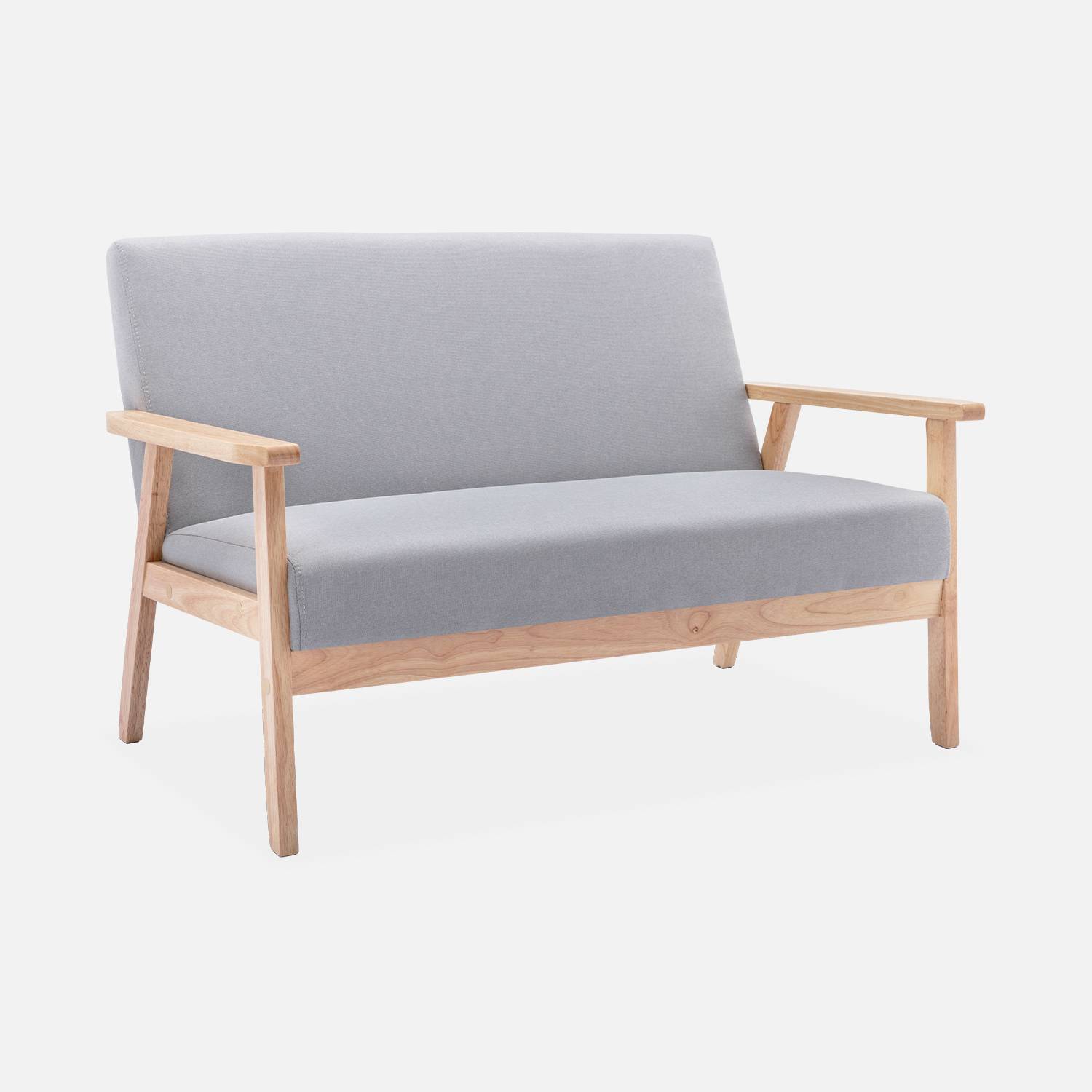 Sofá banco em madeira e tecido cinzento claro, Isak, L 114 x P 69,5 x A 73cm Photo3
