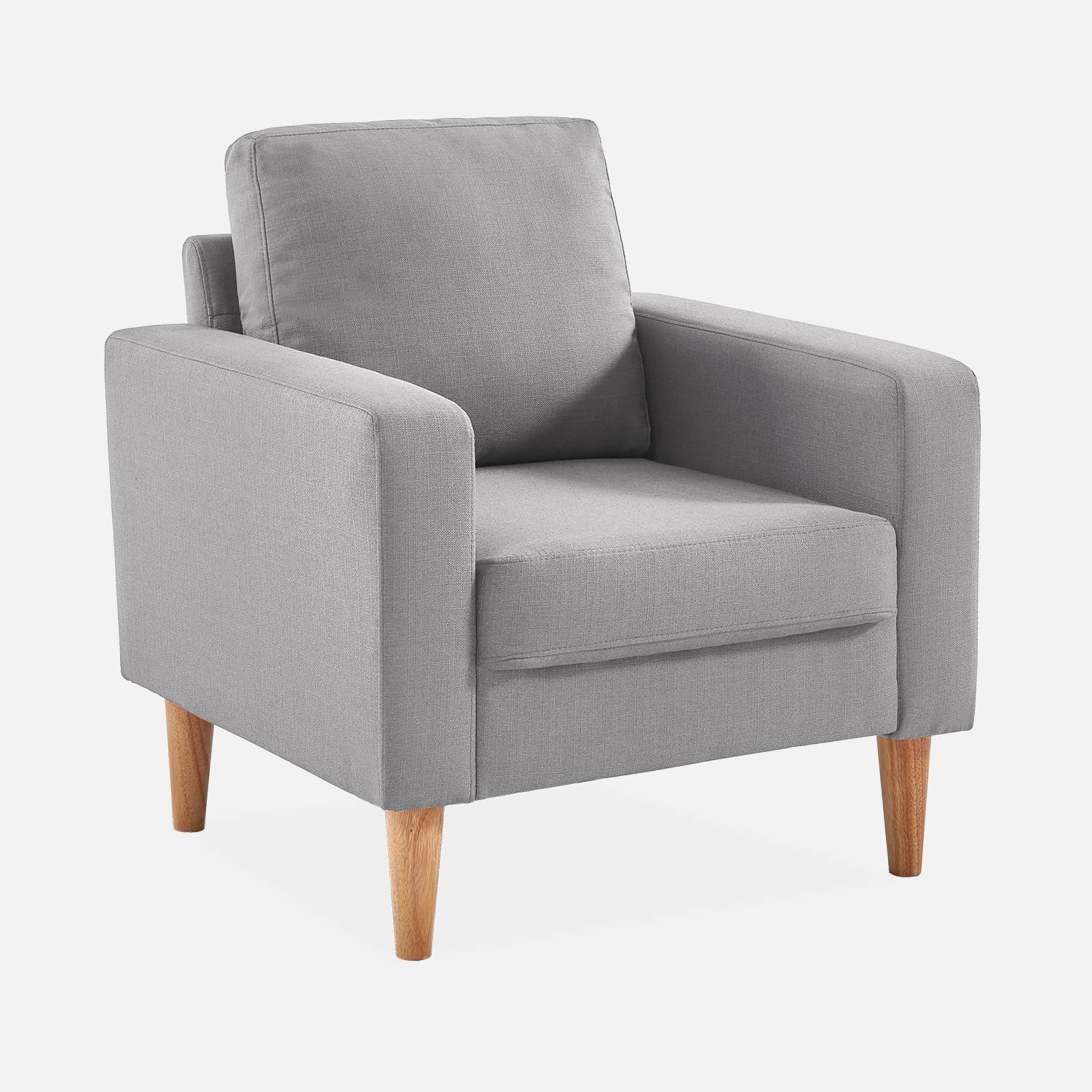 Lichtgrijs stoffen zetel - Bjorn - 1-zits sofa met houten poten, Scandinavische stijl Photo2