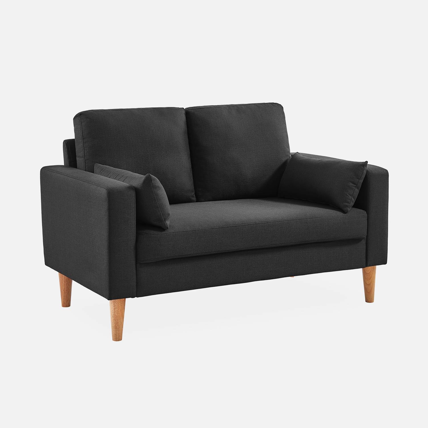 Sofá de tecido cinzento mosqueado escuro - Bjorn - Sofá de 2 lugares com pernas de madeira, estilo escandinavo   Photo2