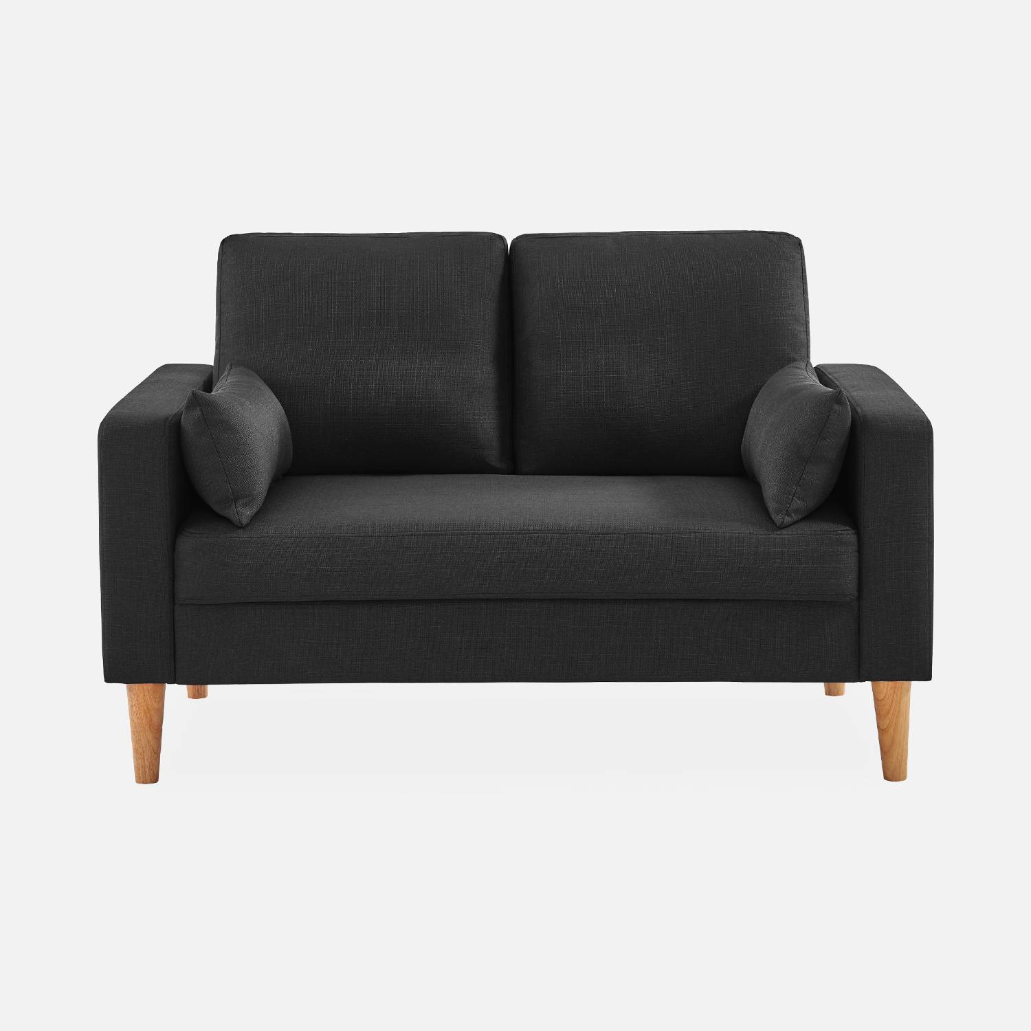Sofá de tecido cinzento mosqueado escuro - Bjorn - Sofá de 2 lugares com pernas de madeira, estilo escandinavo   Photo3
