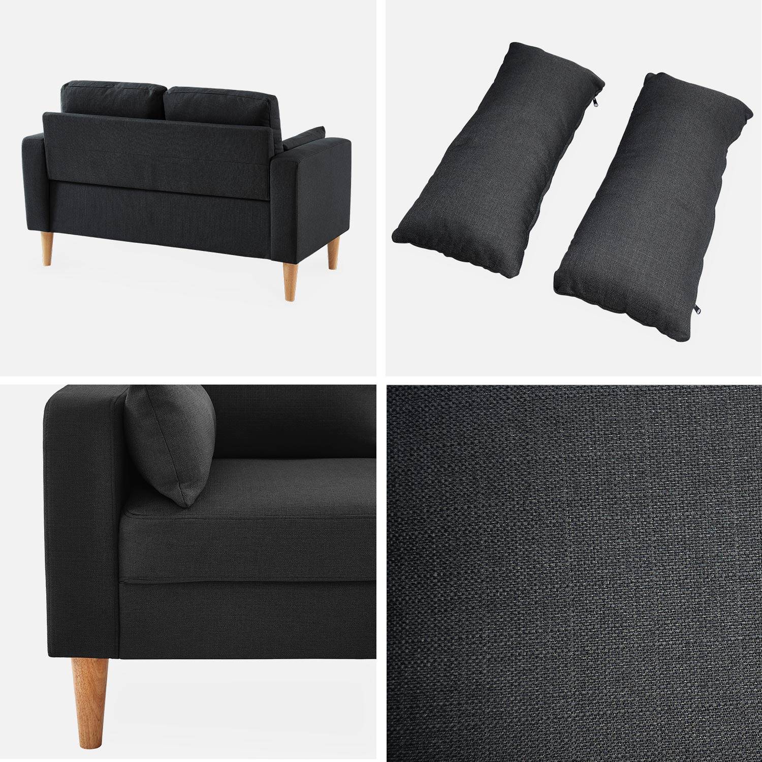 Sofá de tecido cinzento mosqueado escuro - Bjorn - Sofá de 2 lugares com pernas de madeira, estilo escandinavo   Photo4