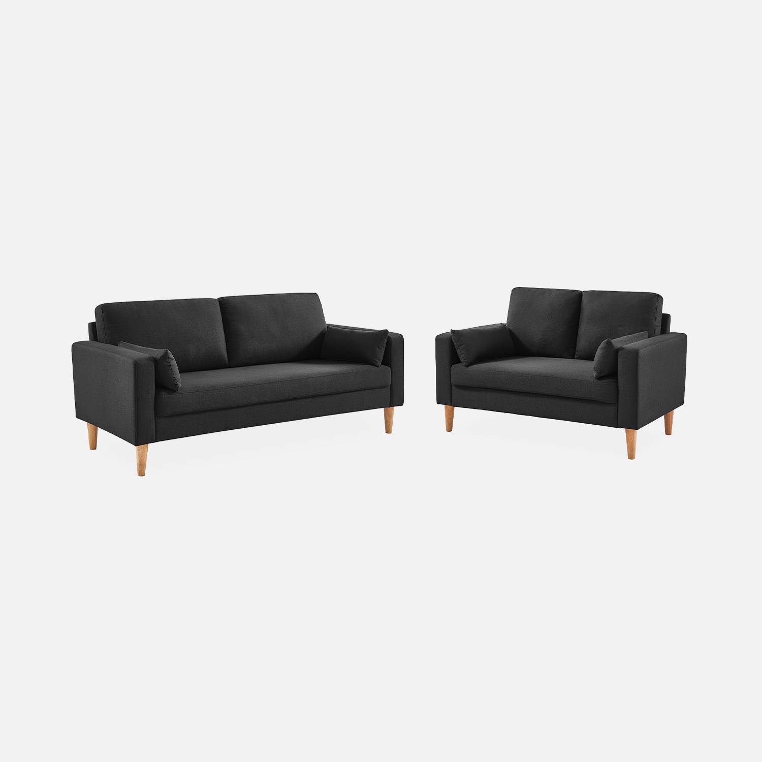 Sofá de tecido cinzento mosqueado escuro - Bjorn - Sofá de 2 lugares com pernas de madeira, estilo escandinavo   Photo5