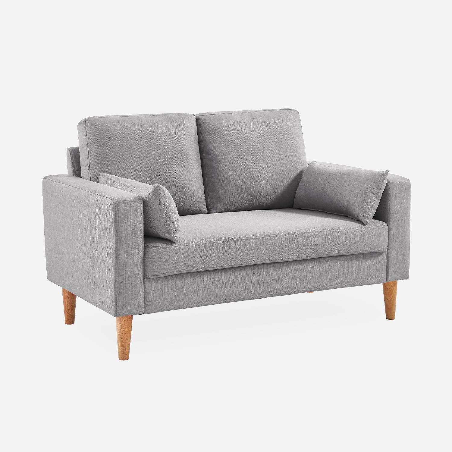 Stoffen tweezits sofa lichtgrijs  - Bjorn - 2-zits bank met houten poten, scandinavische stijl   Photo2