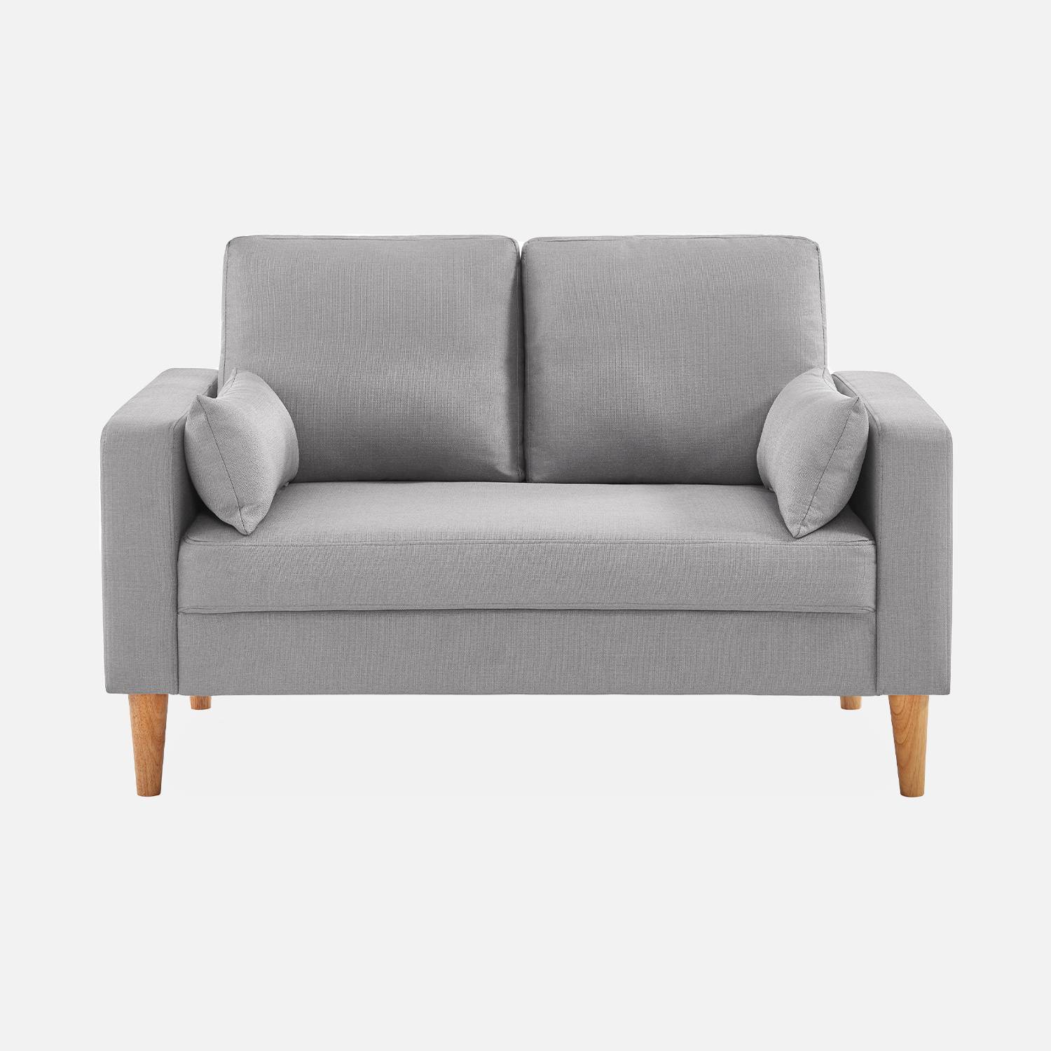 Canapé en tissu gris clair - Bjorn - Canapé 2 places fixe droit pieds bois, style scandinave   Photo3