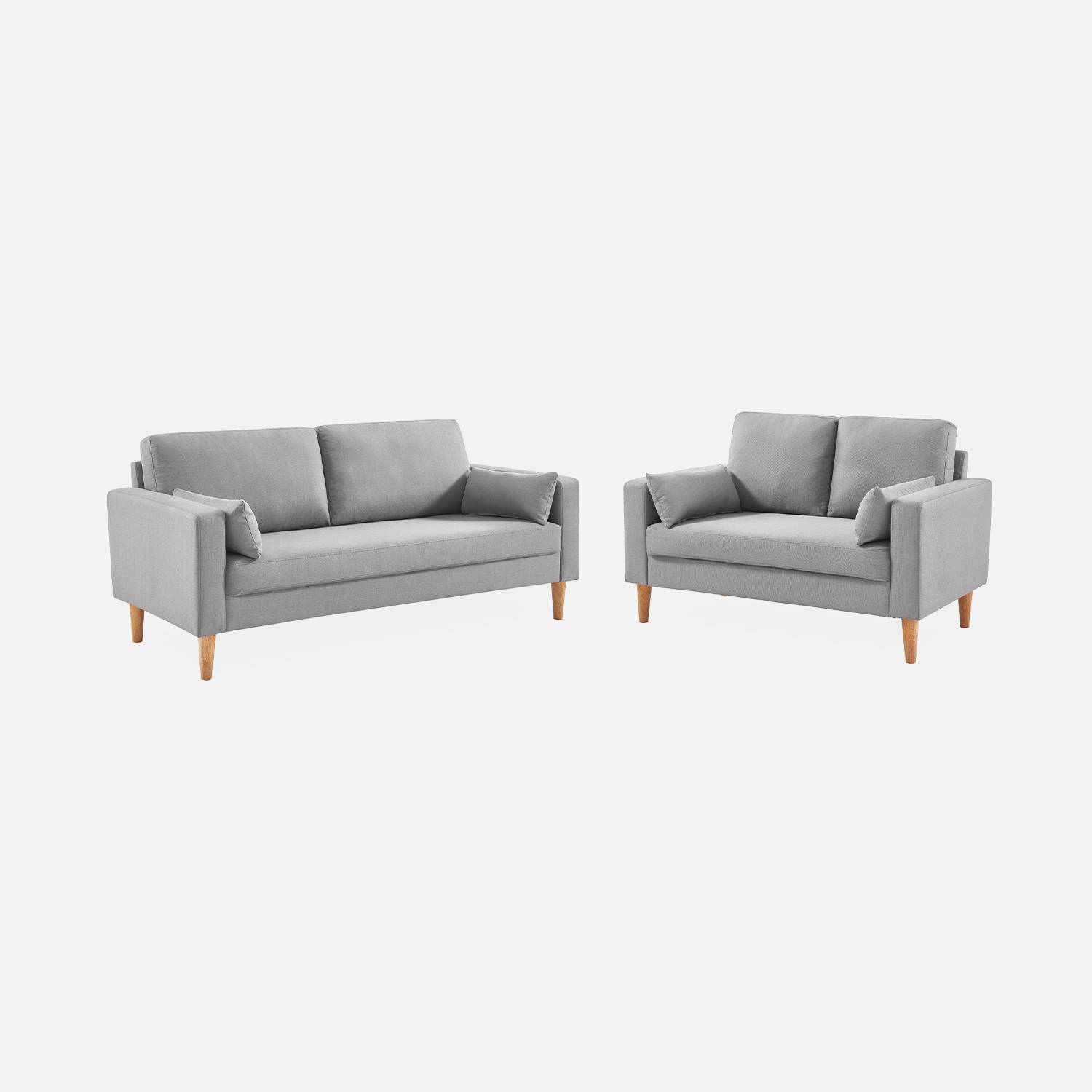 Canapé en tissu gris clair - Bjorn - Canapé 2 places fixe droit pieds bois, style scandinave   Photo5