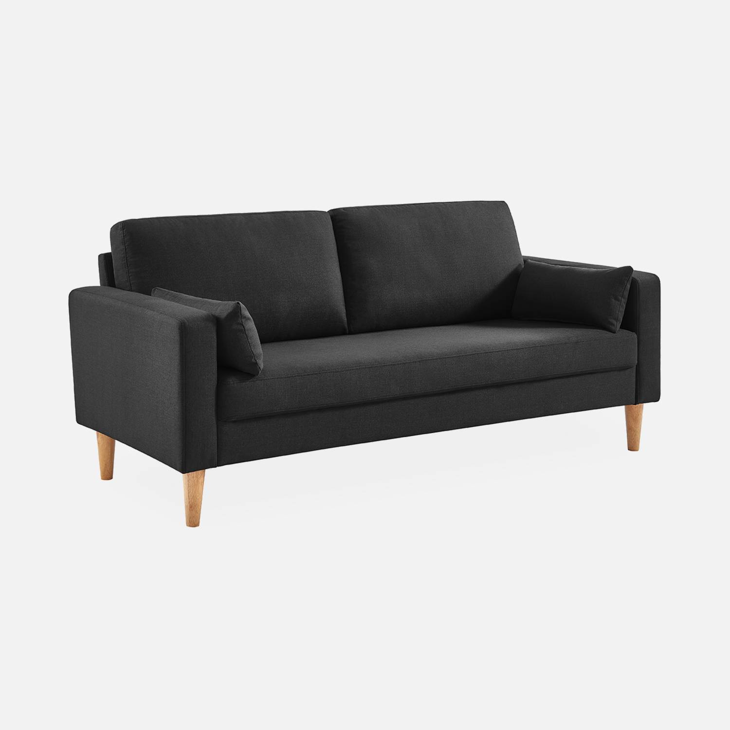Canapé en tissu gris chiné foncé - Bjorn - Canapé 3 places fixe droit pieds bois, style scandinave   Photo2