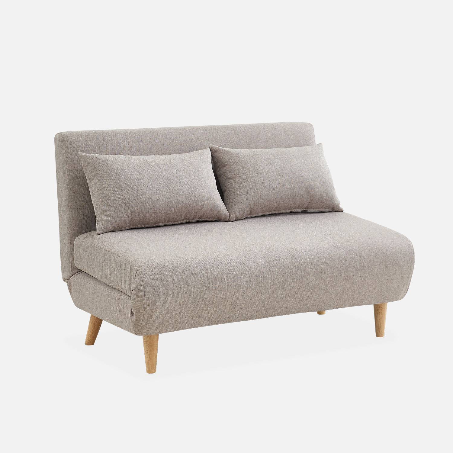 Sofá cama de tela - Guesta - Escandinavo de 2 plazas, patas de madera oscura, beige, asiento corrido, respaldo reclinable Photo3