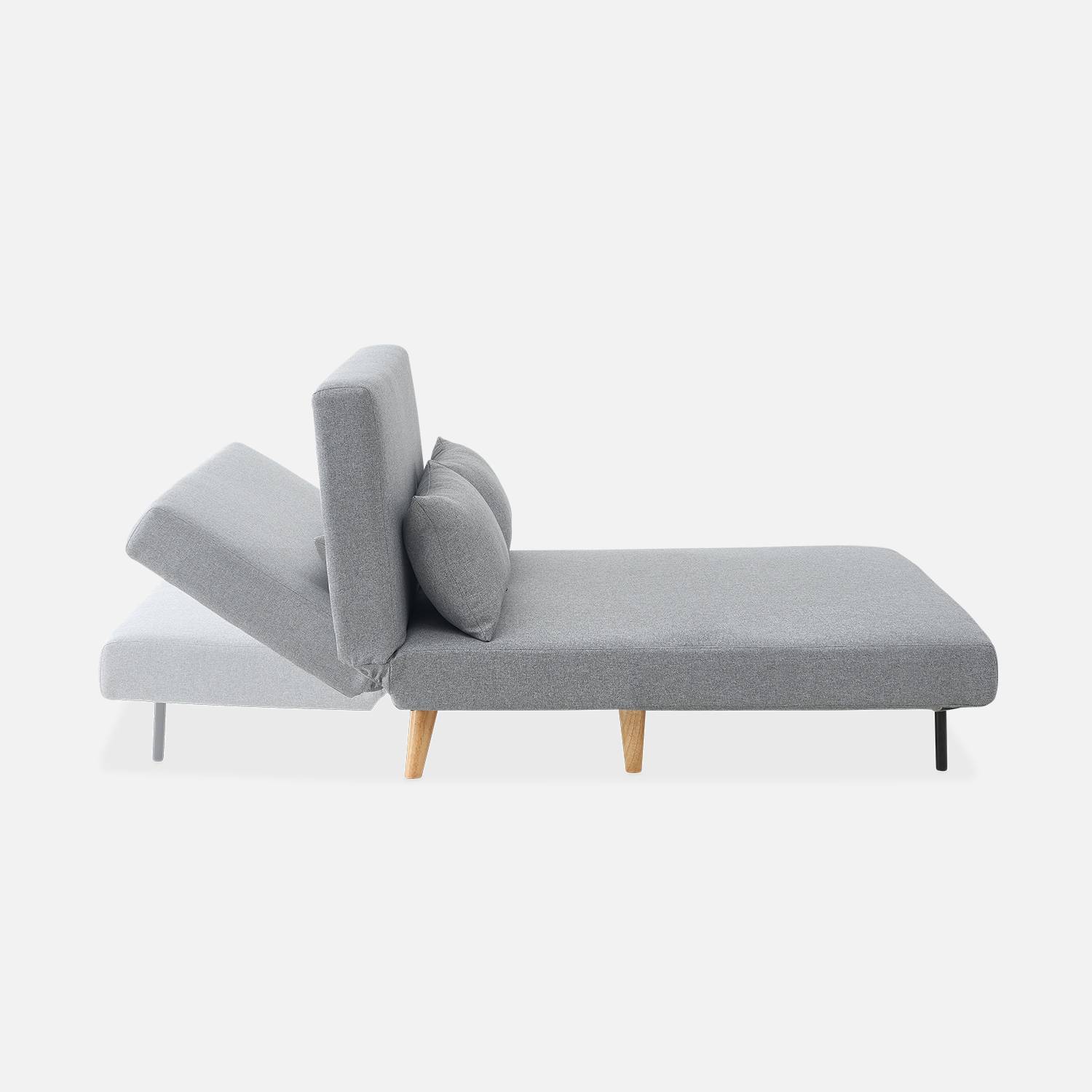 Sofá cama de tela - Guesta - Escandinavo de 2 plazas, patas de madera oscura, gris claro, asiento corrido, respaldo reclinable Photo5