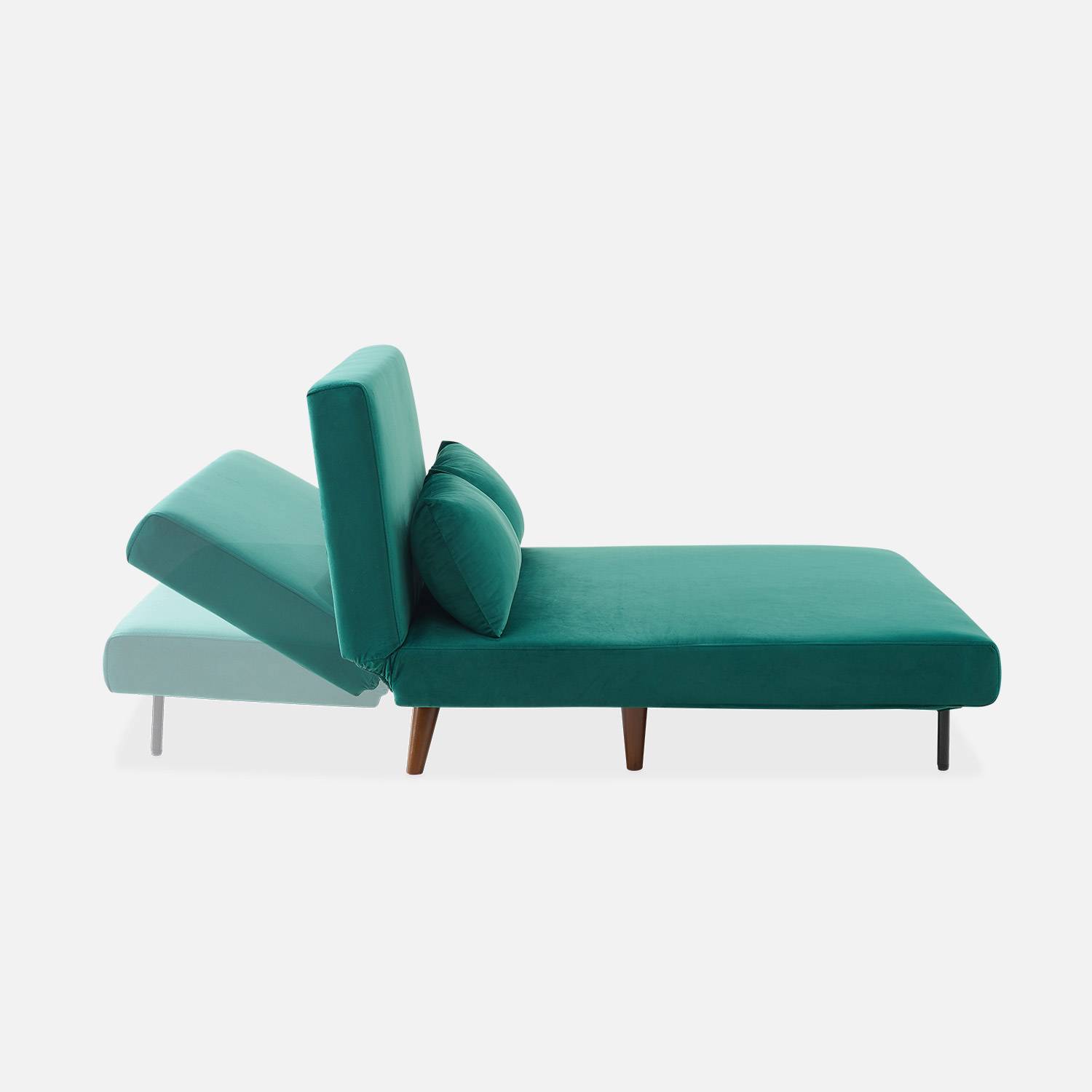 Sofá cama de 2 plazas verde - Guesta - patas de madera, asiento corrido, respaldo reclinable Photo5