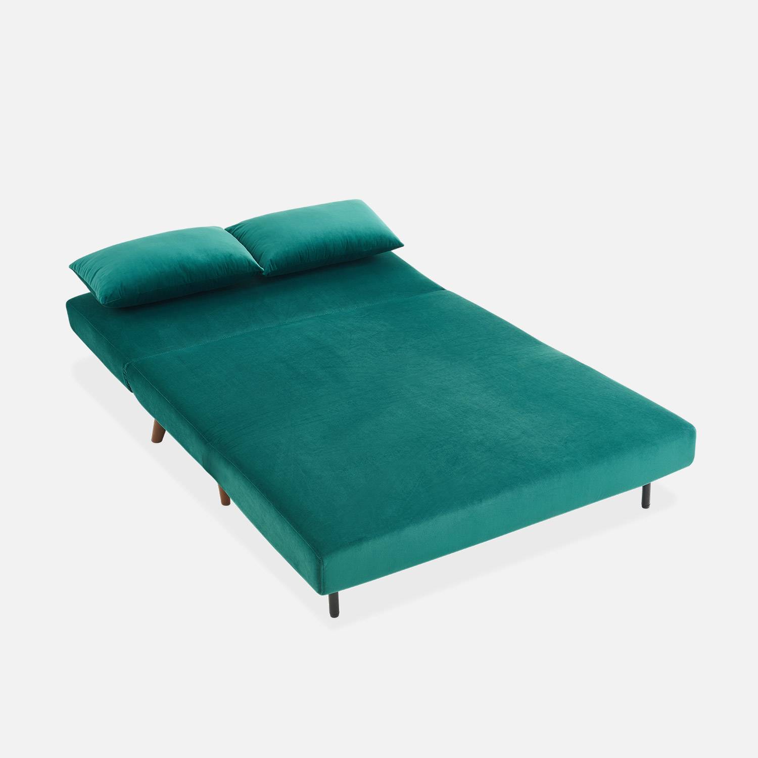 Sofá cama de 2 plazas verde - Guesta - patas de madera, asiento corrido, respaldo reclinable Photo7