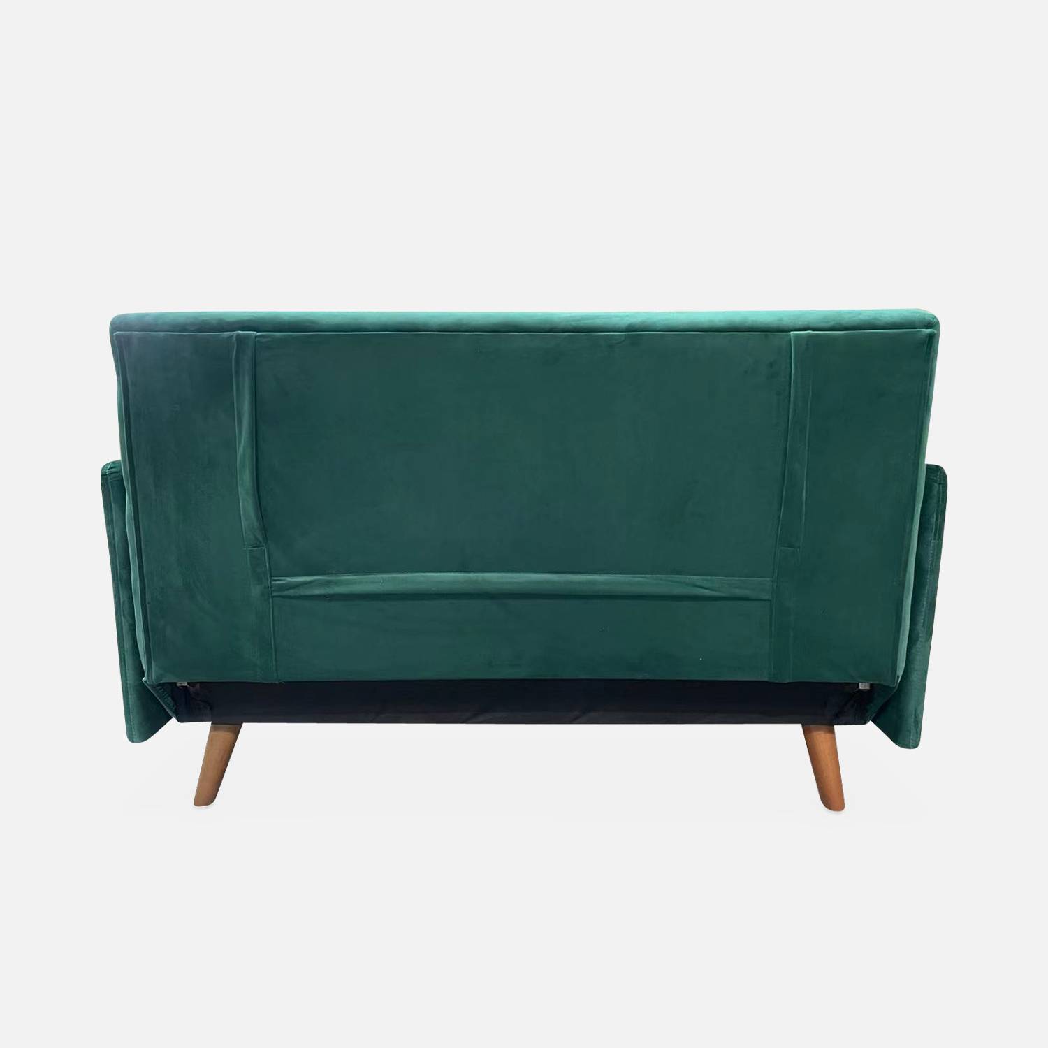 Sofá cama de 2 plazas verde - Guesta - patas de madera, asiento corrido, respaldo reclinable Photo8