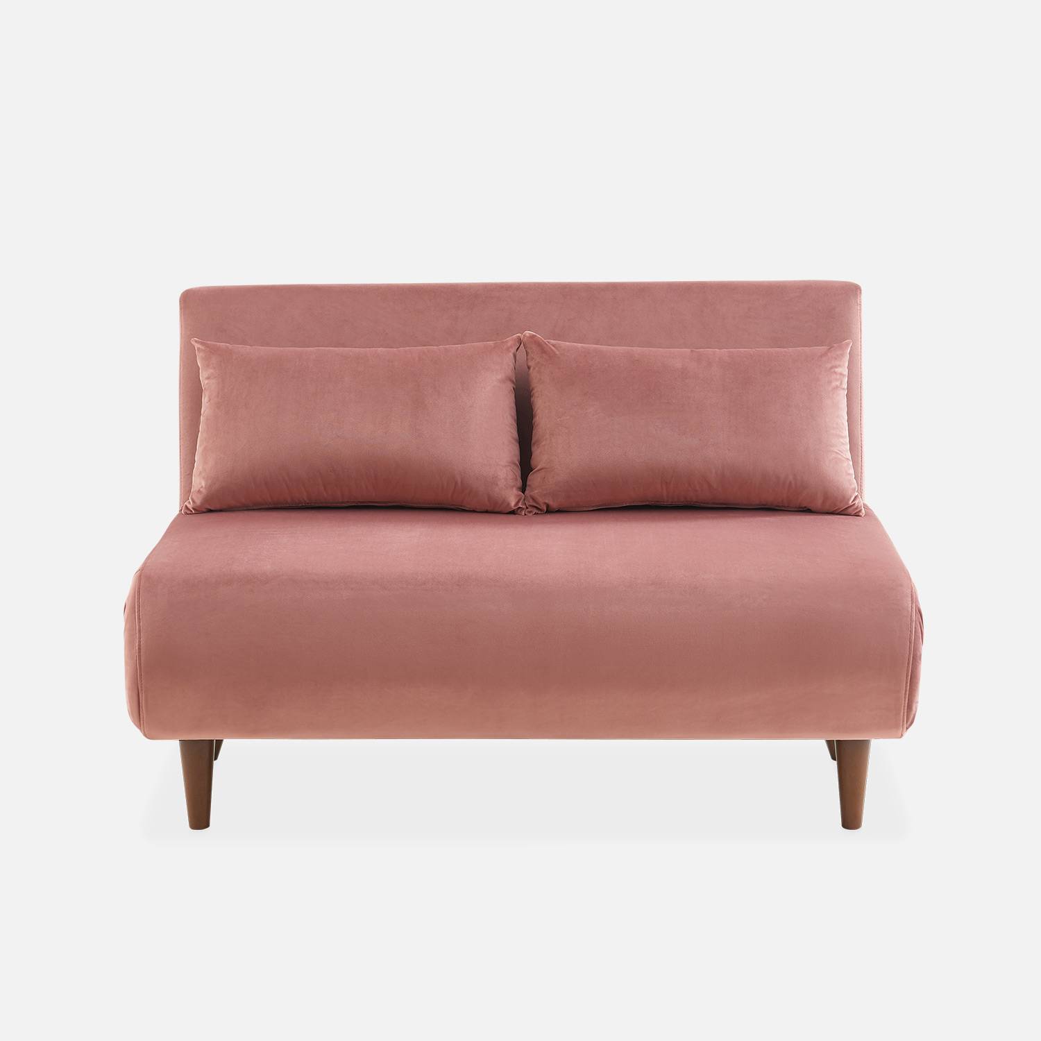 Sofá cama de 2 plazas de color rosa viejo - Guesta - patas de madera, asiento de banco, respaldo reclinable Photo4
