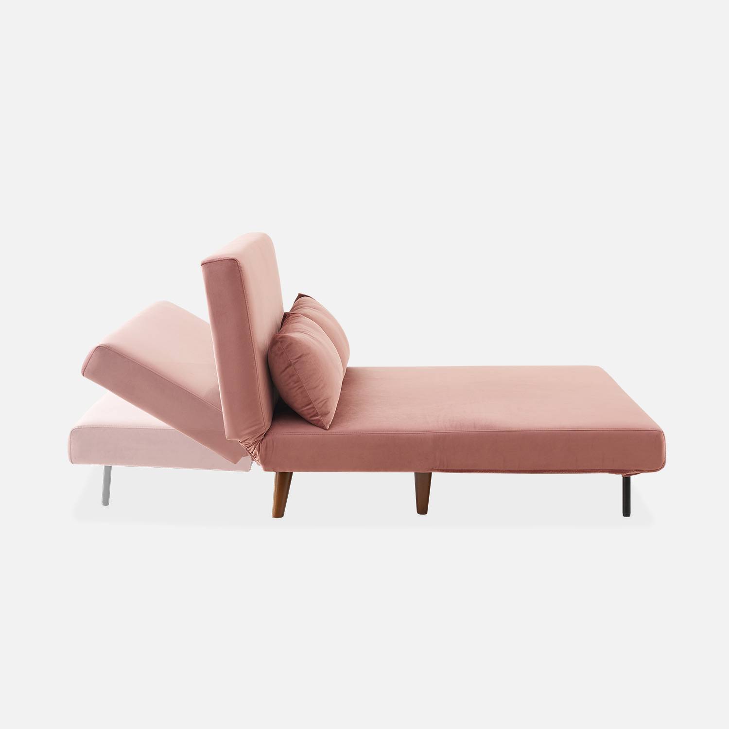 Sofá cama de 2 plazas de color rosa viejo - Guesta - patas de madera, asiento de banco, respaldo reclinable Photo5