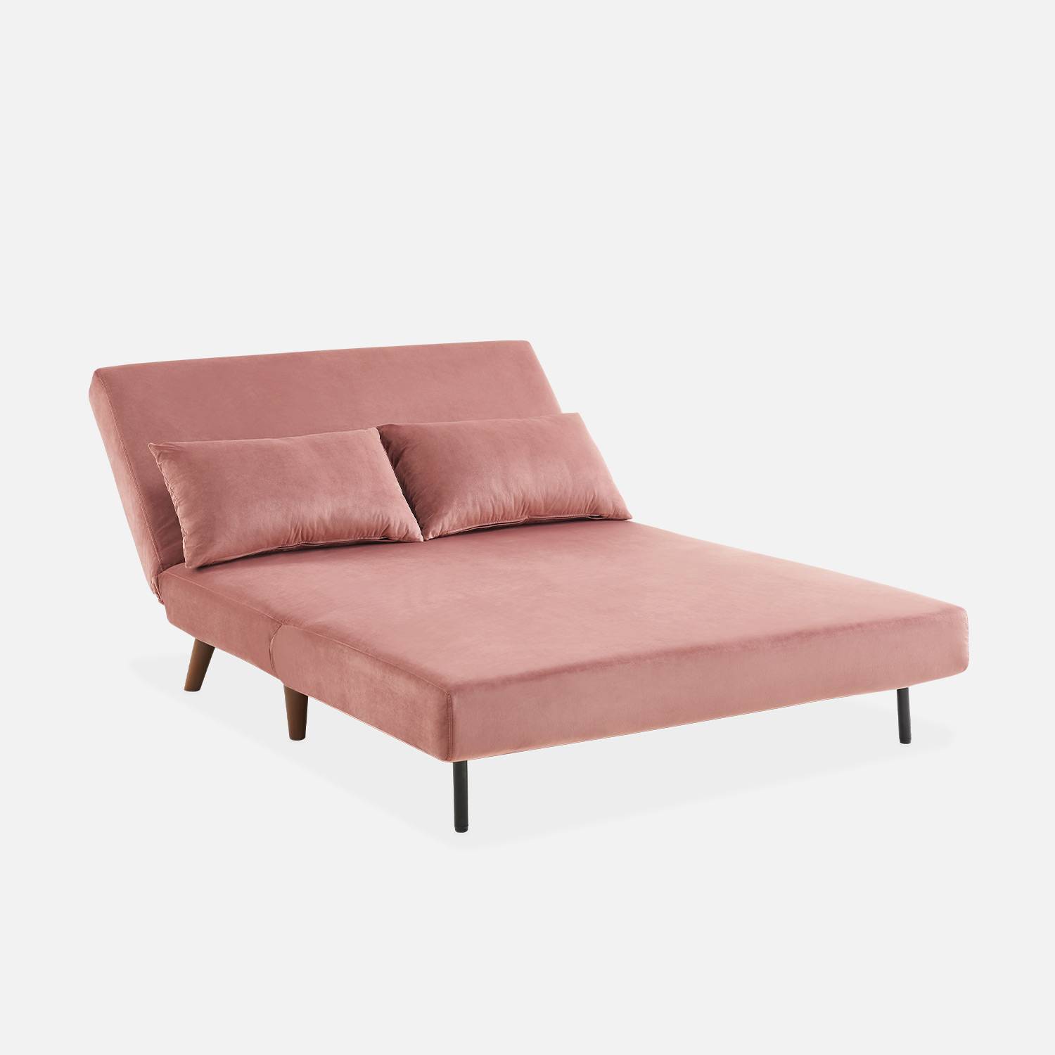 Sofá cama de 2 plazas de color rosa viejo - Guesta - patas de madera, asiento de banco, respaldo reclinable Photo6