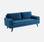 sofá de 3 lugares sentados em veludo azul petróleo, sofá escandinavo direito, pernas de madeira 