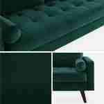 Canapé en velours vert anglais, 3 places scandinave fixe, droit, pieds bois noir  Photo4