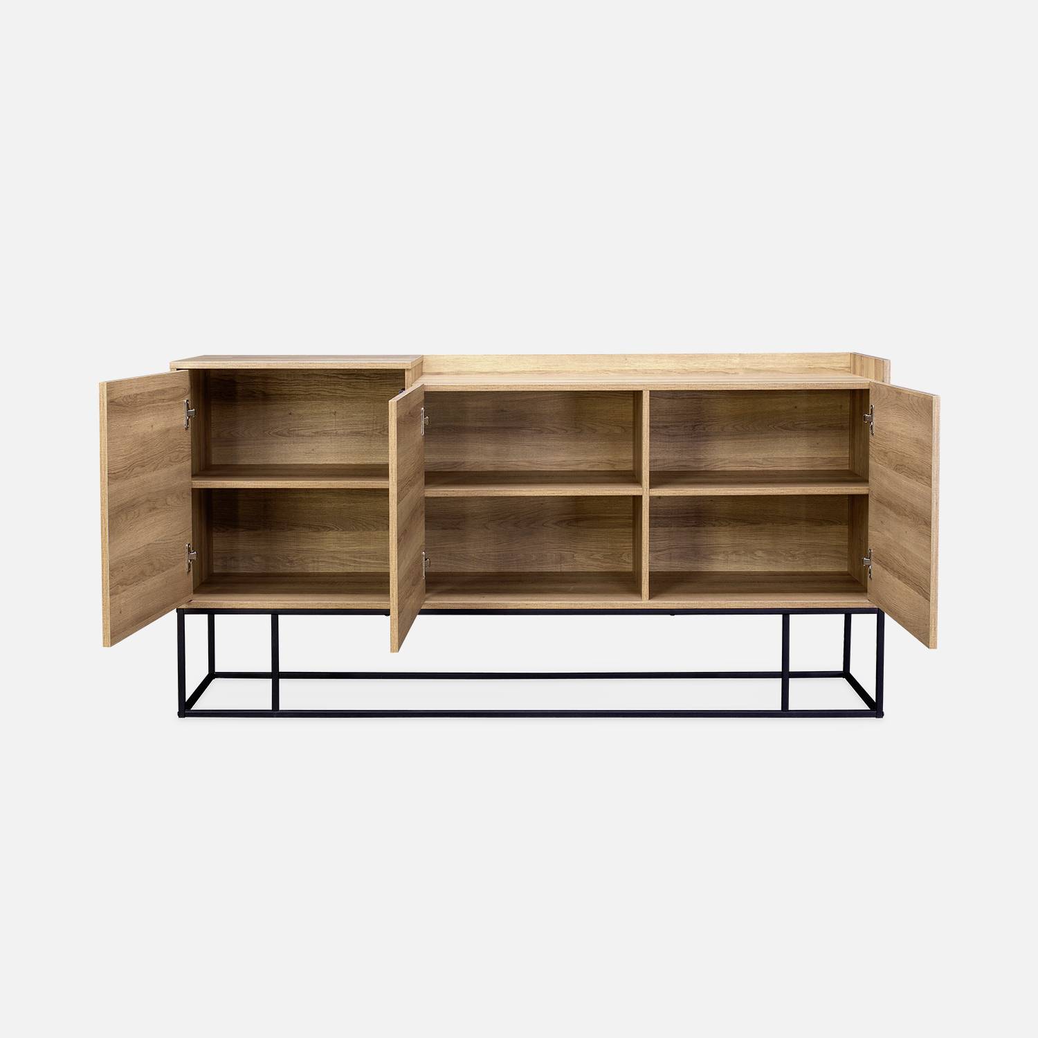 Buffet en décor bois et métal 160x39.5x80cm - Magnus - 3 étagères, 6 espaces de rangement Photo9