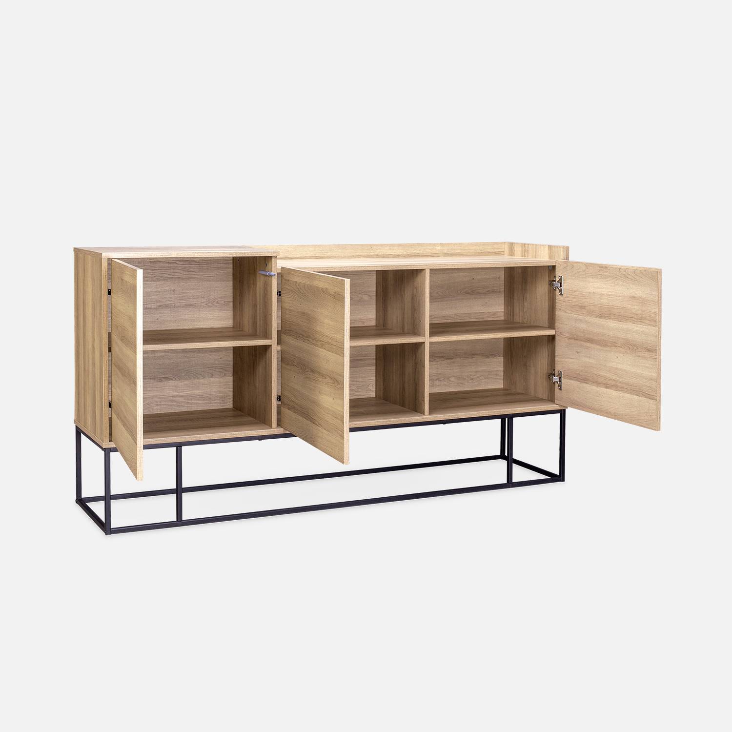 Buffet en décor bois et métal 160x39.5x80cm - Magnus - 3 étagères, 6 espaces de rangement Photo11