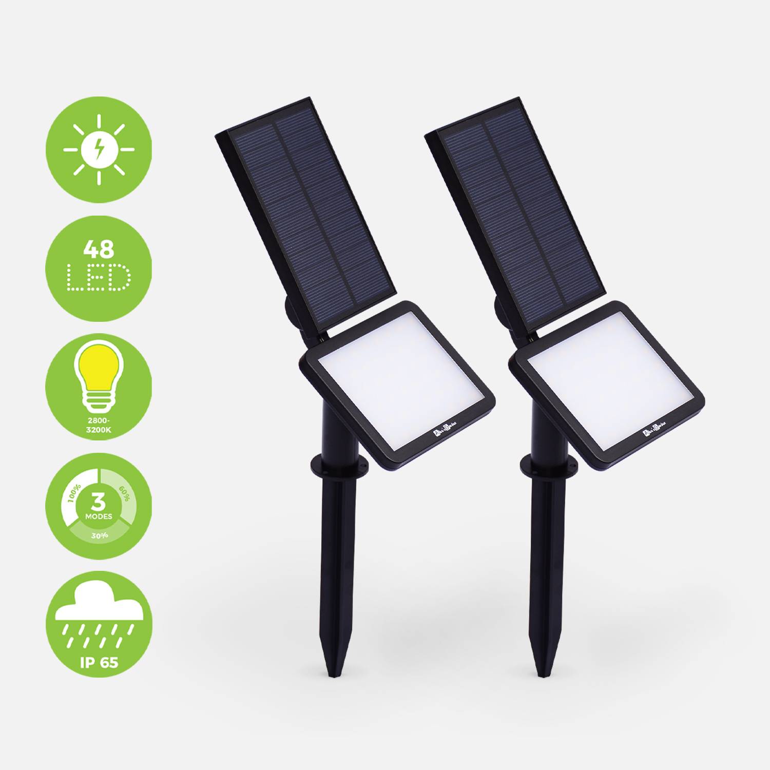 Pakket van 2 spots op zonne-energie, 48 LED, waterbestendig en autonoom Photo5