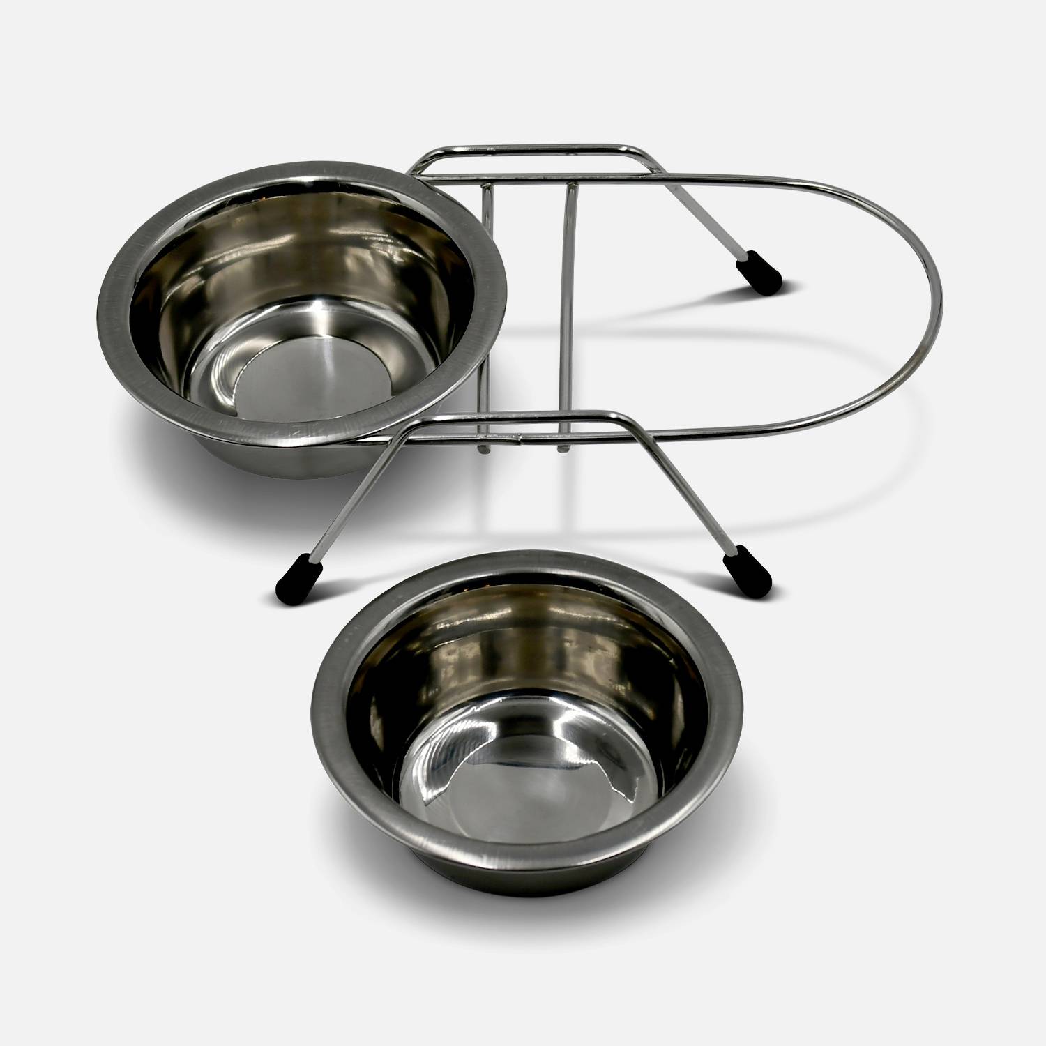 Roestvrijstalen dubbele voederbak en steun, diameter 11 cm, voor kleine honden of katten, maat S, gripvaste rubberen poten Photo3