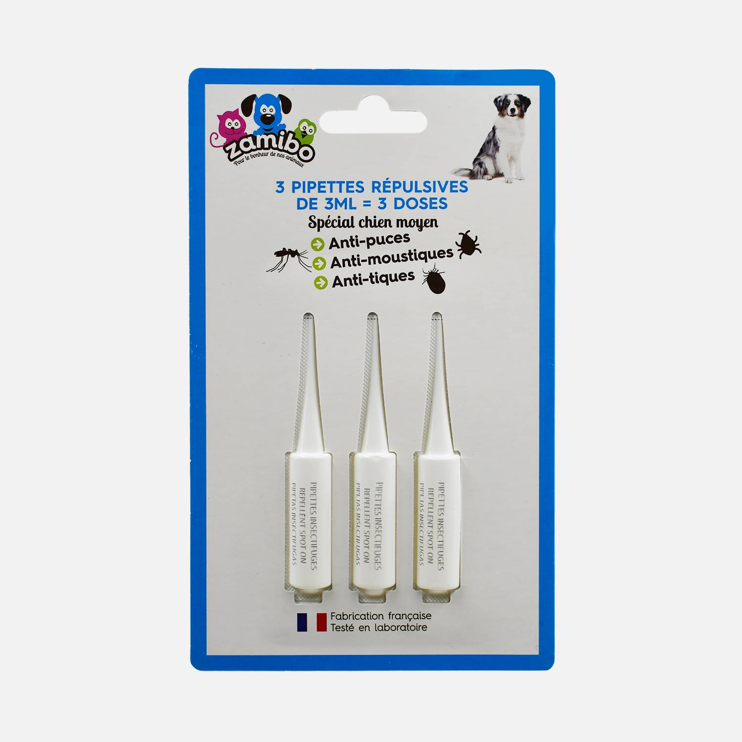 3 pipettes répulsives antiparasitaire pour chien moyen, made in France Photo1