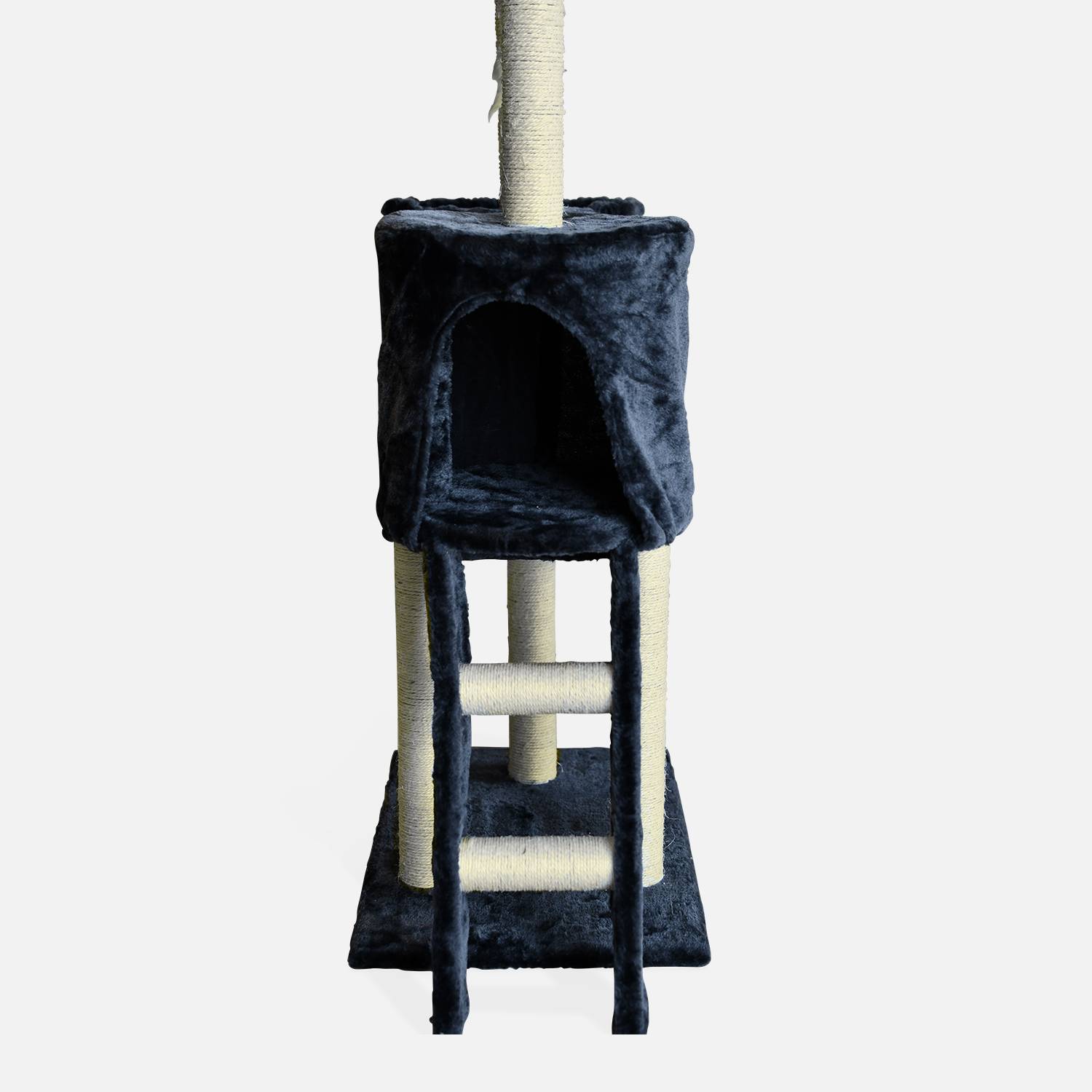 Arbre à chat de 5 étages 138 cm, bloc de cachette, tout doux, poteaux en sisal, 4 plateformes, pompons, hamac, échelle Photo3