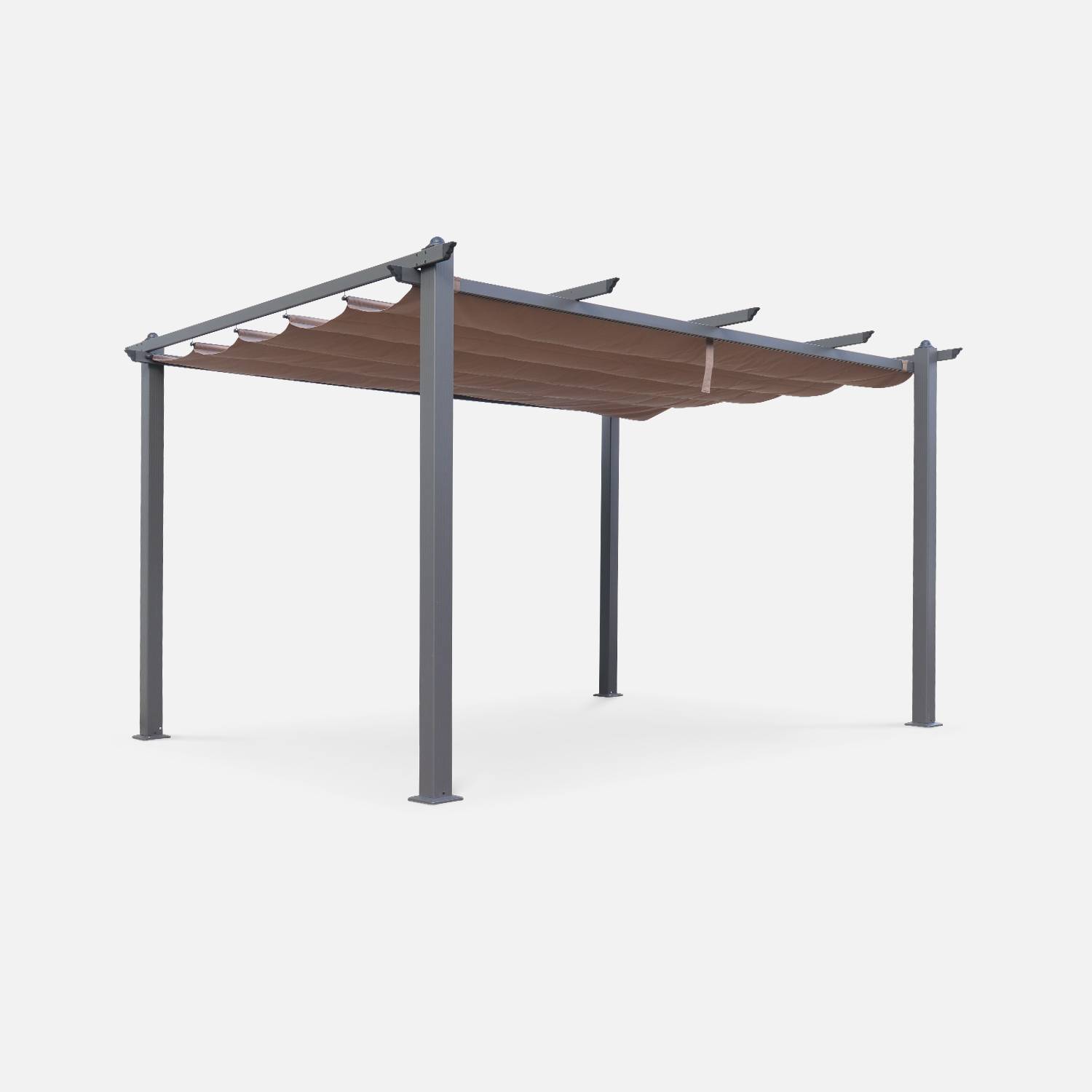 Pergola aluminium - Condate 3x4m -  Toile taupe - Tonnelle idéale pour votre terrasse, toit retractable, toile coulissante, structure aluminium Photo1