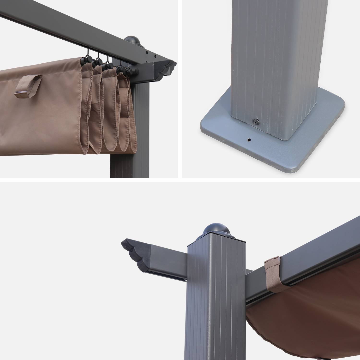 Pergola aluminium - Condate 3x4m -  Toile taupe - Tonnelle idéale pour votre terrasse, toit retractable, toile coulissante, structure aluminium Photo4