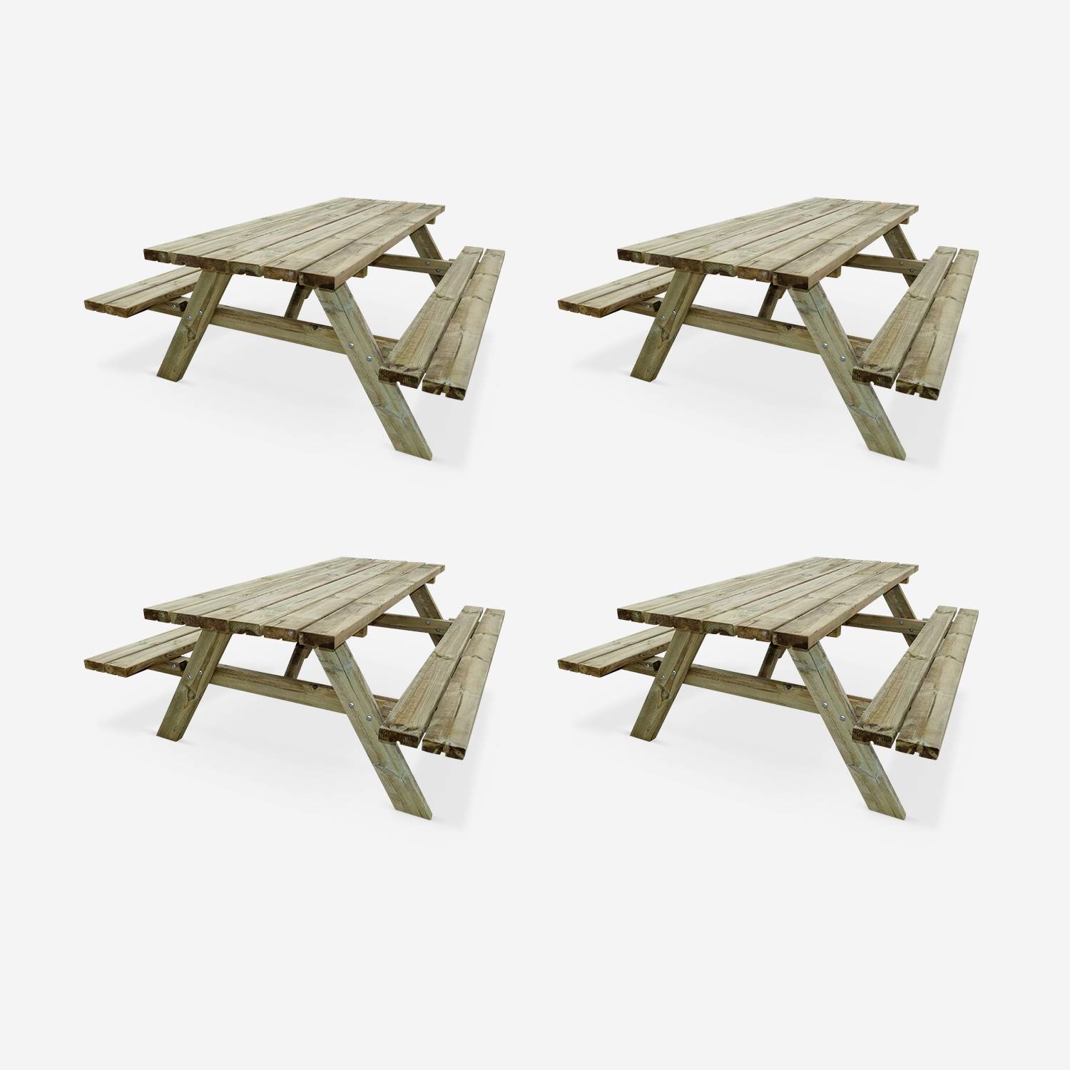 Lot de 4 tables de pique-nique 180 cm avec bancs rabattables en bois, 6 places - PANCHINA - Tables de jardin robustes en pin sylvestre FSC Photo1