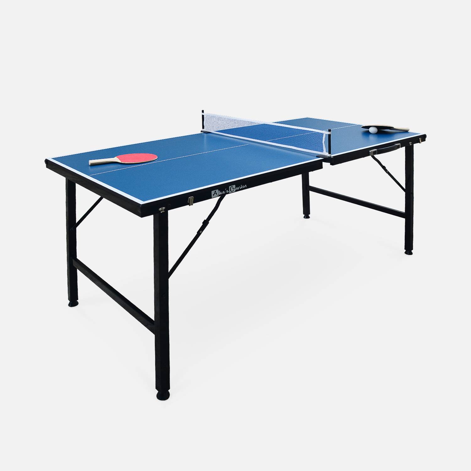Mini tavolo da ping-pong 150x75cm - Tavolo pieghevole INDOOR blu, con 2 racchette e 3 palline, custodia da gioco per uso interno, sport ping-pong Photo1