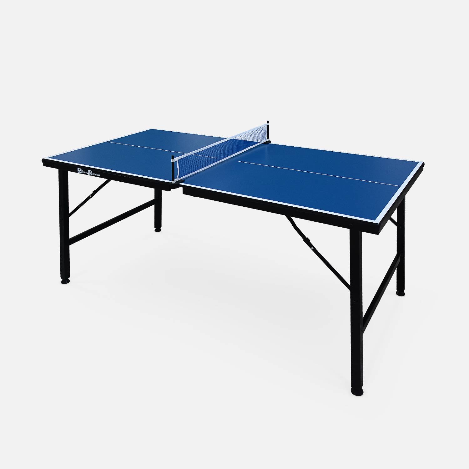 Mini table de ping pong pliable INDOOR bleue, avec 2 raquettes et 3 balles Photo2