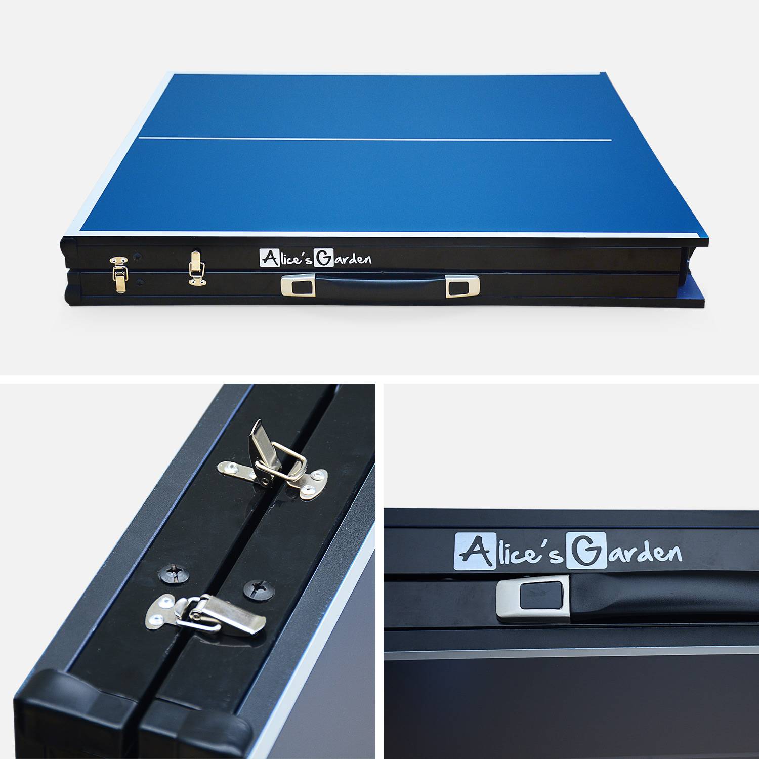 Mini table de ping pong 150x75cm - table pliable INDOOR bleue, avec 2 raquettes et 3 balles, valise de jeu pour utilisation intérieure, sport tennis de table Photo5