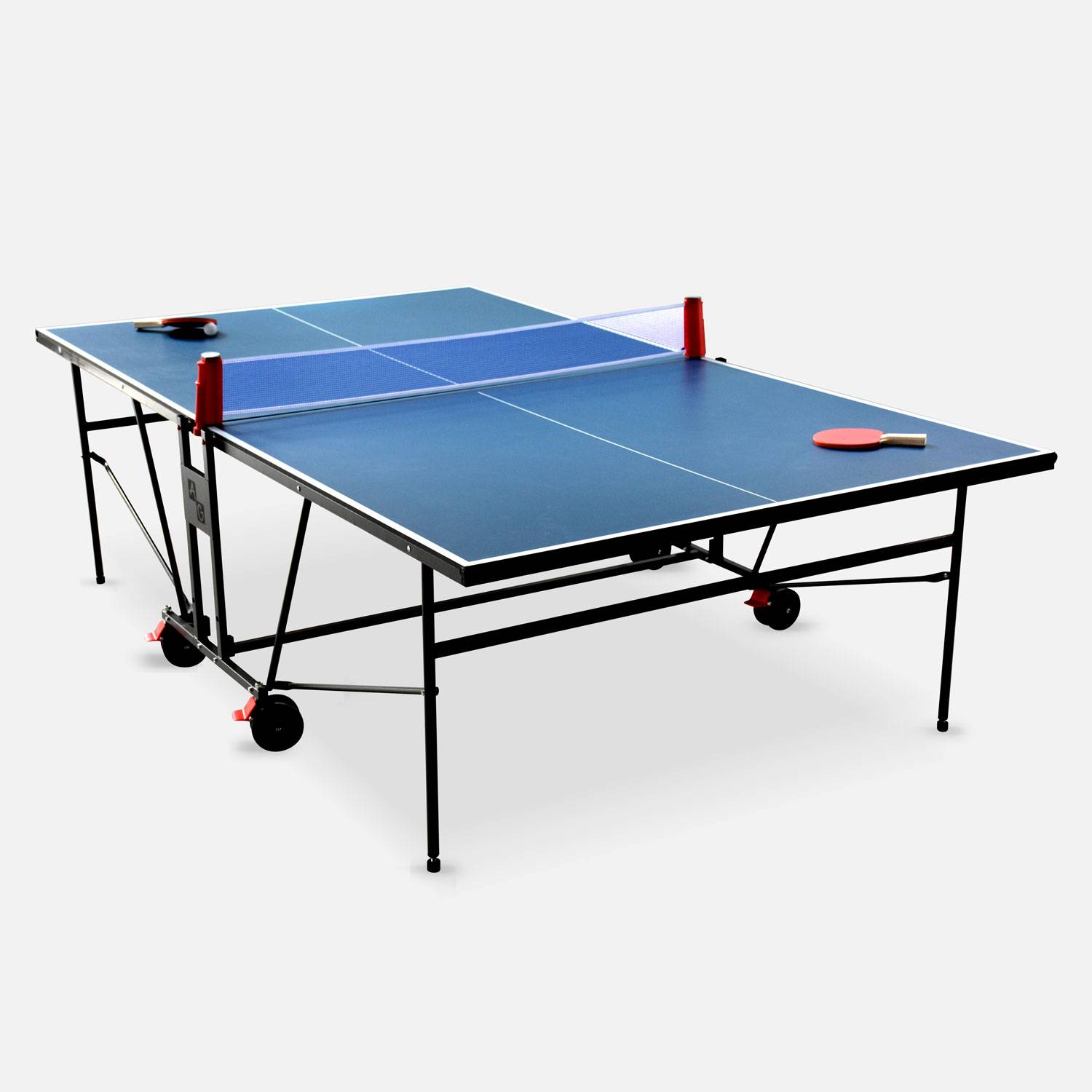 Table de ping pong INDOOR bleue avec sa housse, table pliable avec 2 raquettes et 3 balles, pour utilisation intérieure, sport tennis de table Photo2