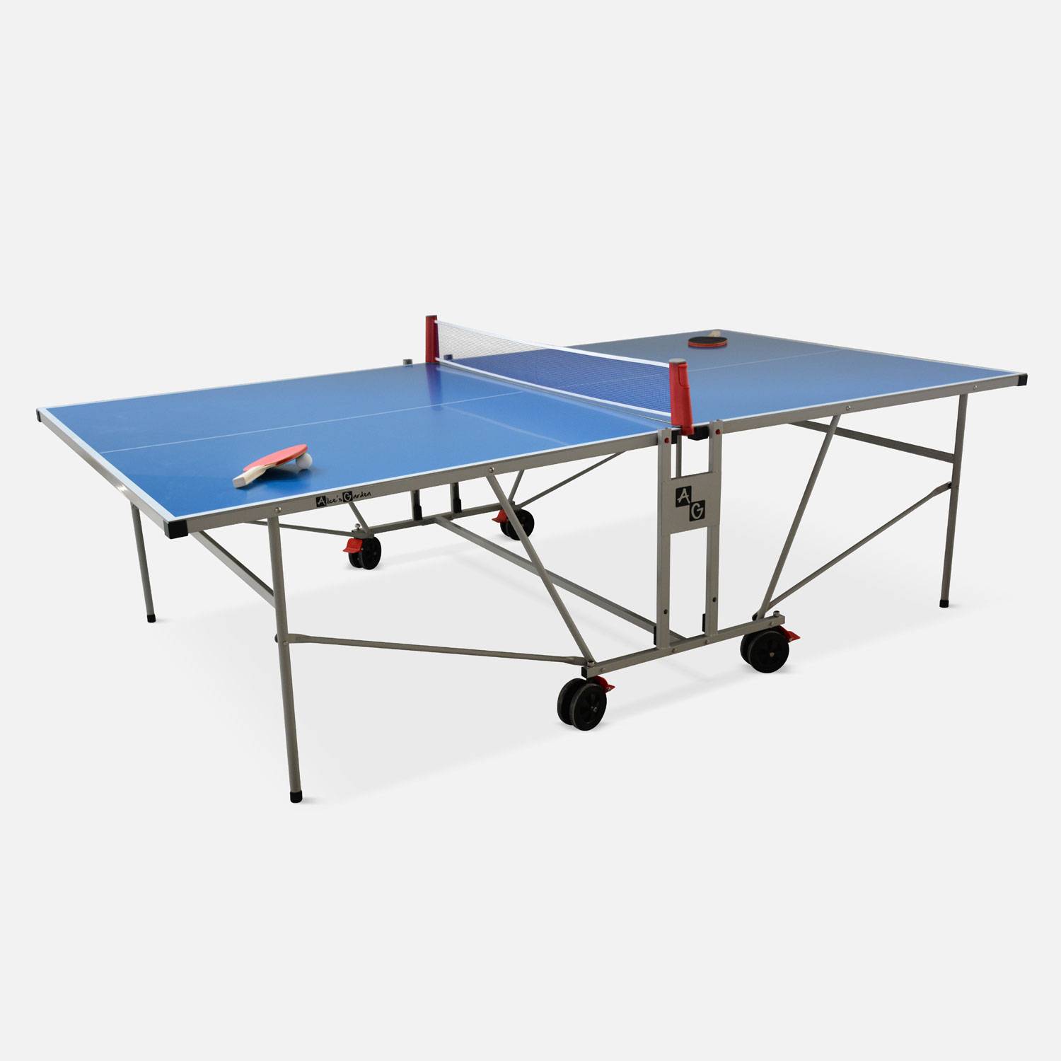 Table de ping pong OUTDOOR bleue, avec 4 raquettes et 6 balles, pour utilisation extérieure, sport tennis de table Photo2