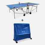 Table de ping pong OUTDOOR bleue avec housse de protection, table pliable avec 2 raquettes et 3 balles, pour utilisation extérieure, sport tennis de table Photo1