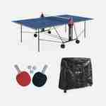 Table de ping pong INDOOR bleue pour utilisation intérieure + Housse en PVC + 2 raquettes et 3 balles, sport tennis de table Photo1