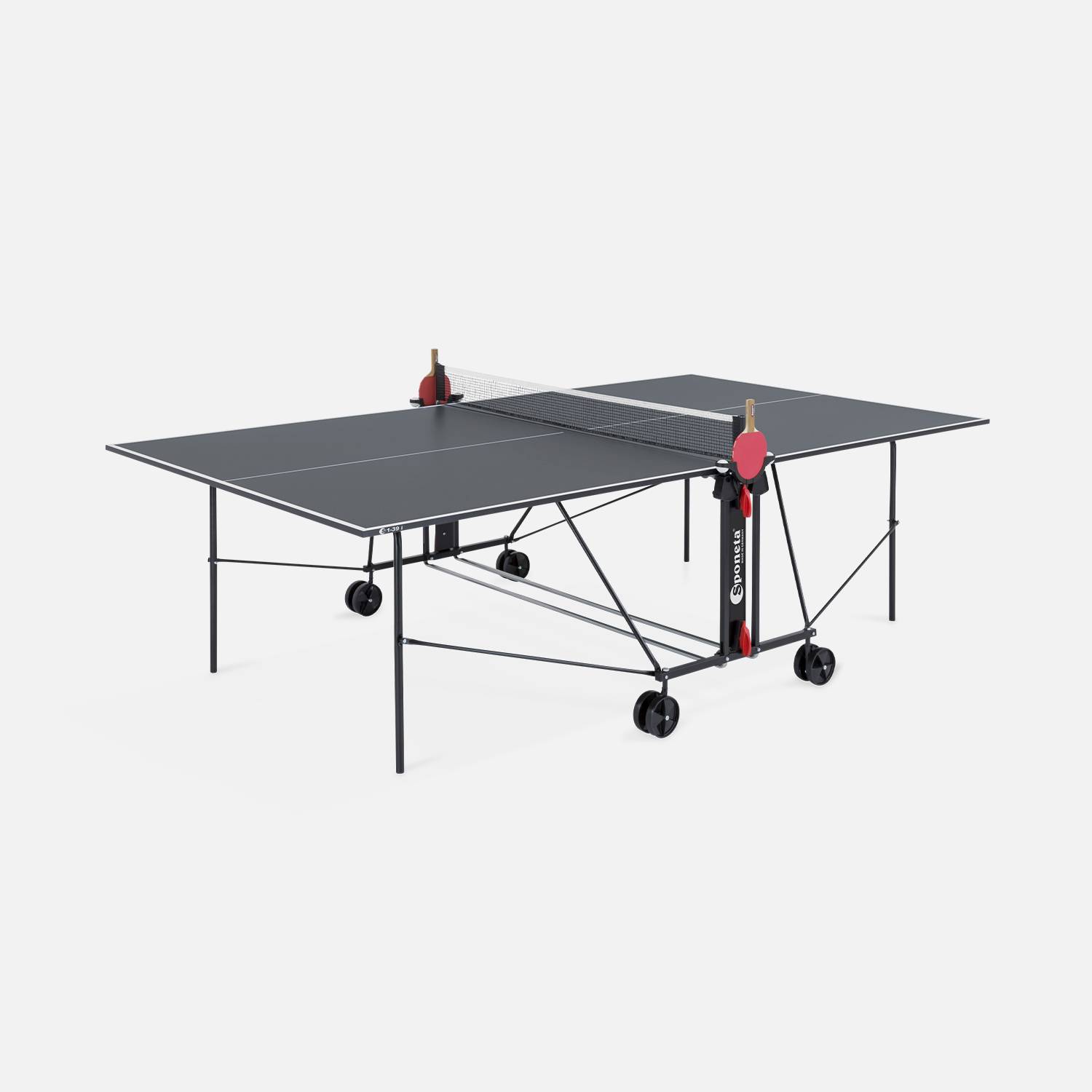 Table de ping pong OUTDOOR grise, pour utilisation extérieure + Housse en PVC + 2 raquettes et 3 balles, sport tennis de table  Photo2