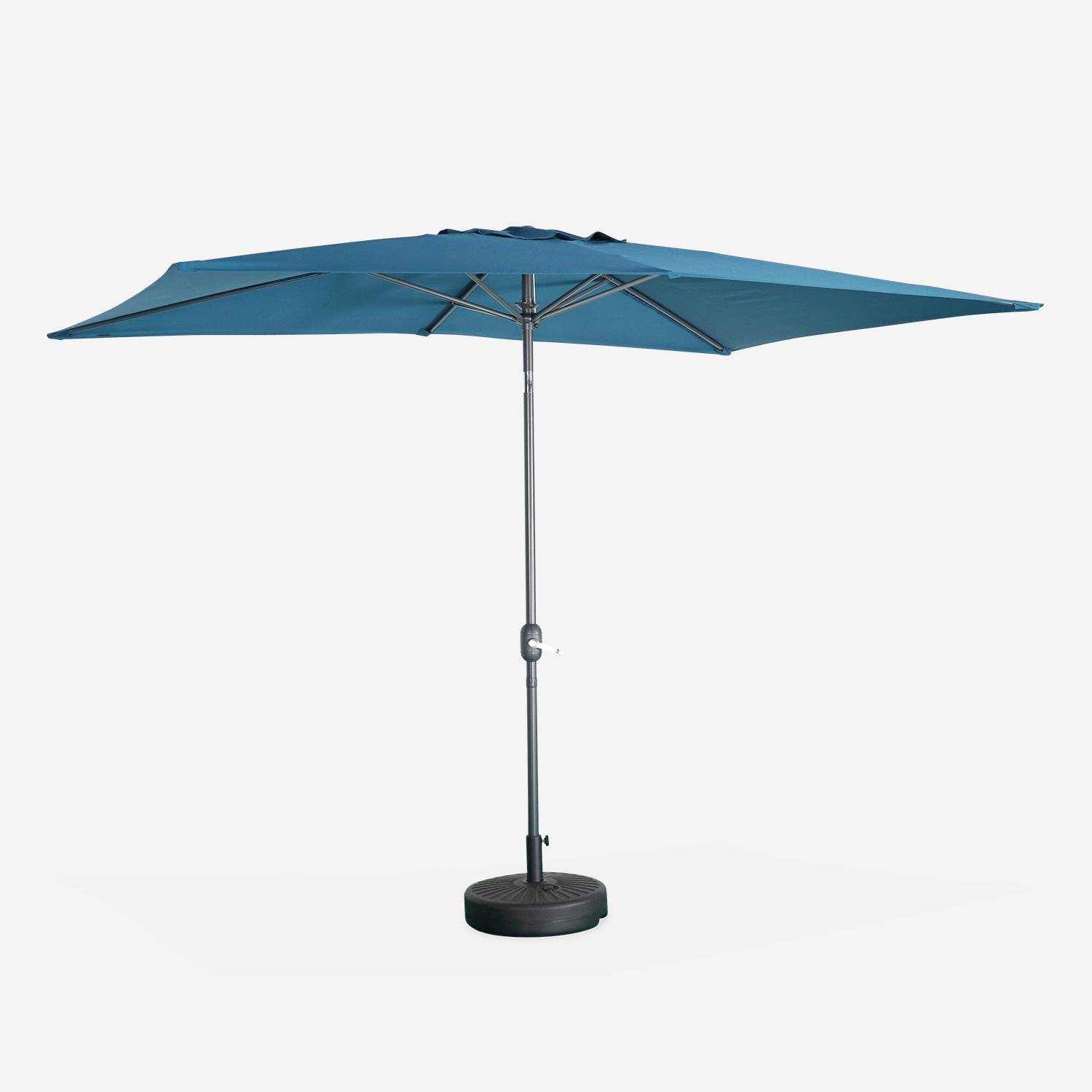 Parasol droit rectangulaire 2x3m - Touquet Bleu canard - mât central en aluminium orientable et manivelle d'ouverture Photo2