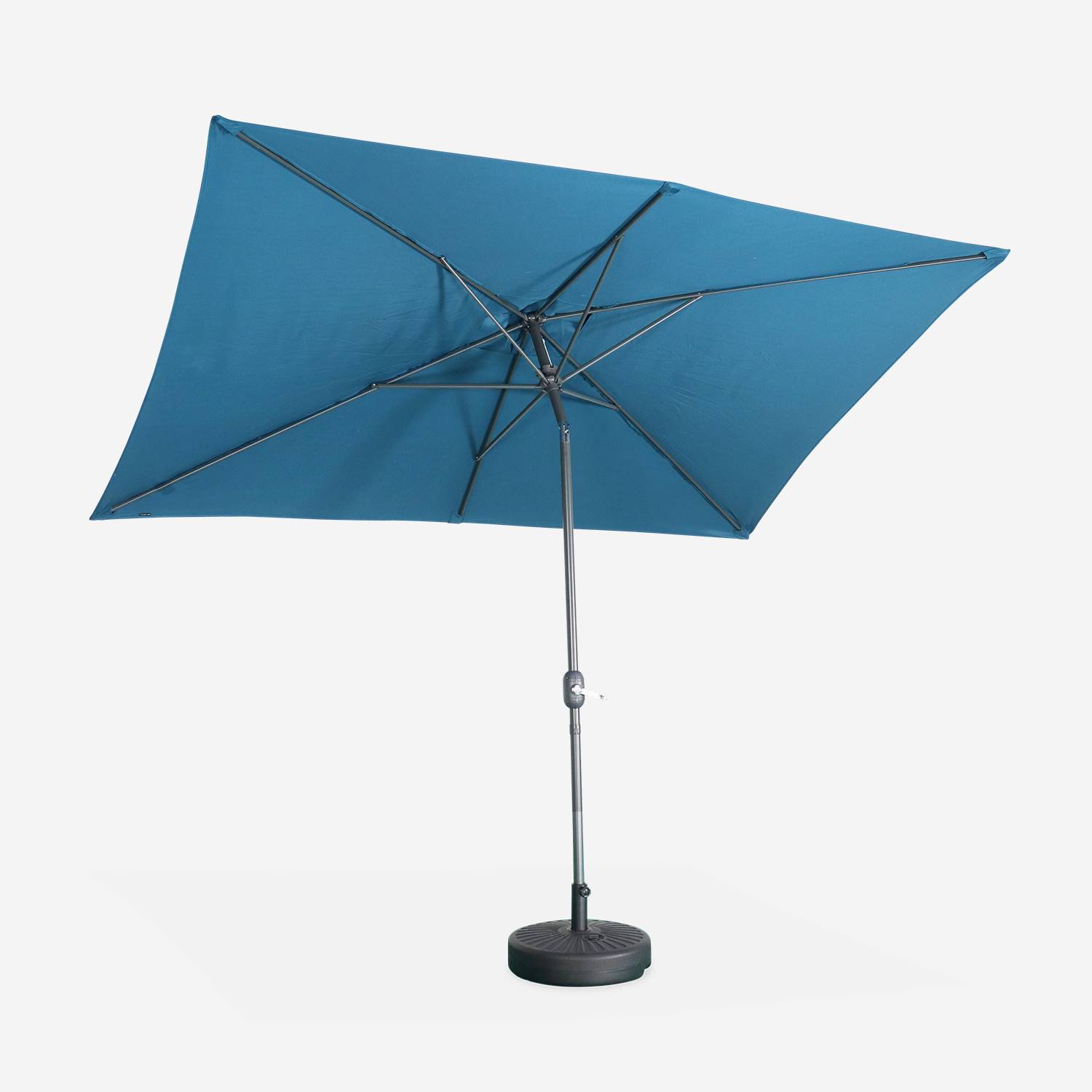 Parasol droit rectangulaire 2x3m - Touquet Bleu canard - mât central en aluminium orientable et manivelle d'ouverture Photo3