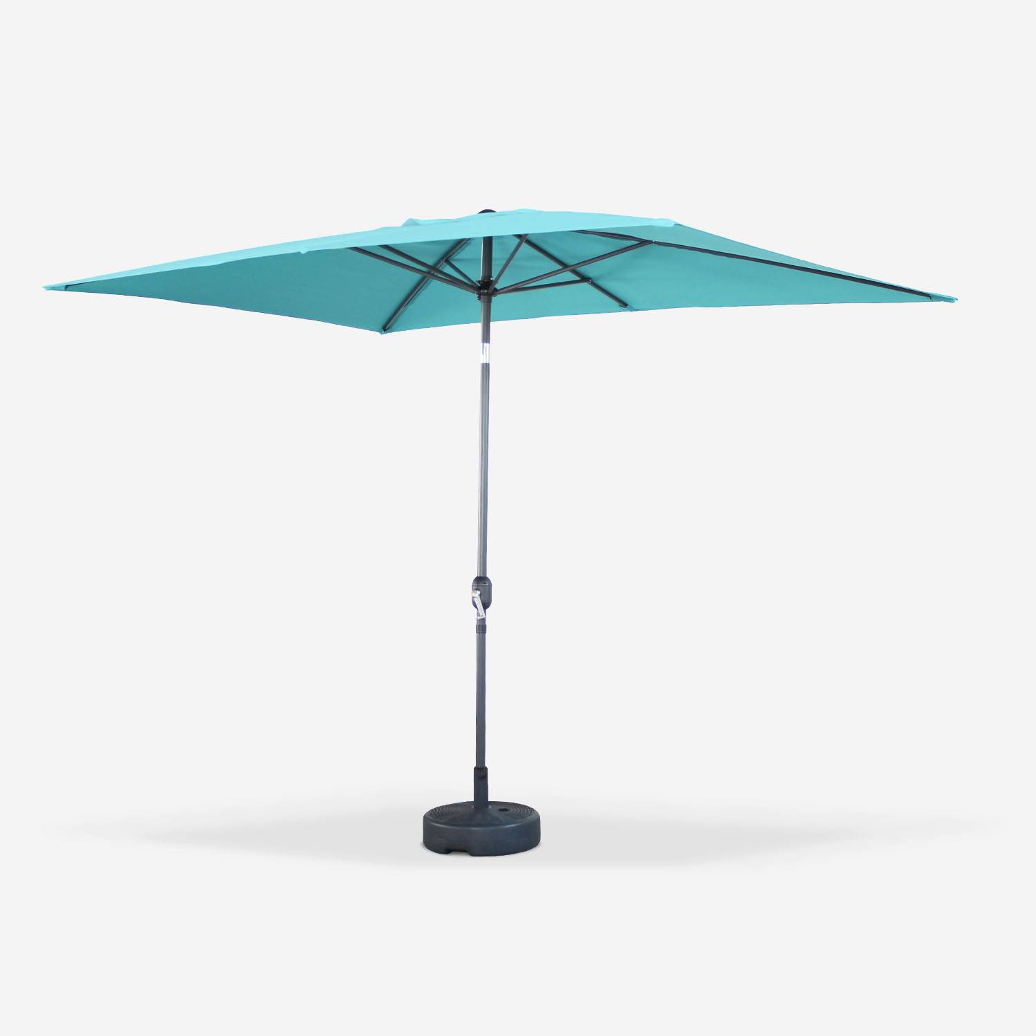 Parasol droit rectangulaire 2x3m - Touquet Turquoise - mât central en aluminium orientable et manivelle d'ouverture Photo2