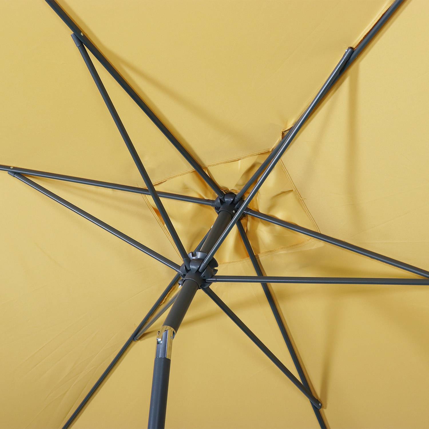 Parasol droit rectangulaire 2x3m - Touquet Moutarde - mât central en aluminium orientable et manivelle d'ouverture Photo6
