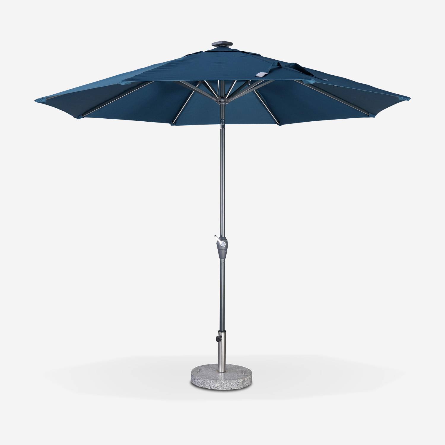 Guarda-chuva redondo LED Ø 2,7m - Helios Duck Blue - Guarda-chuva de haste central com luz integrada e pega de manivela Photo1