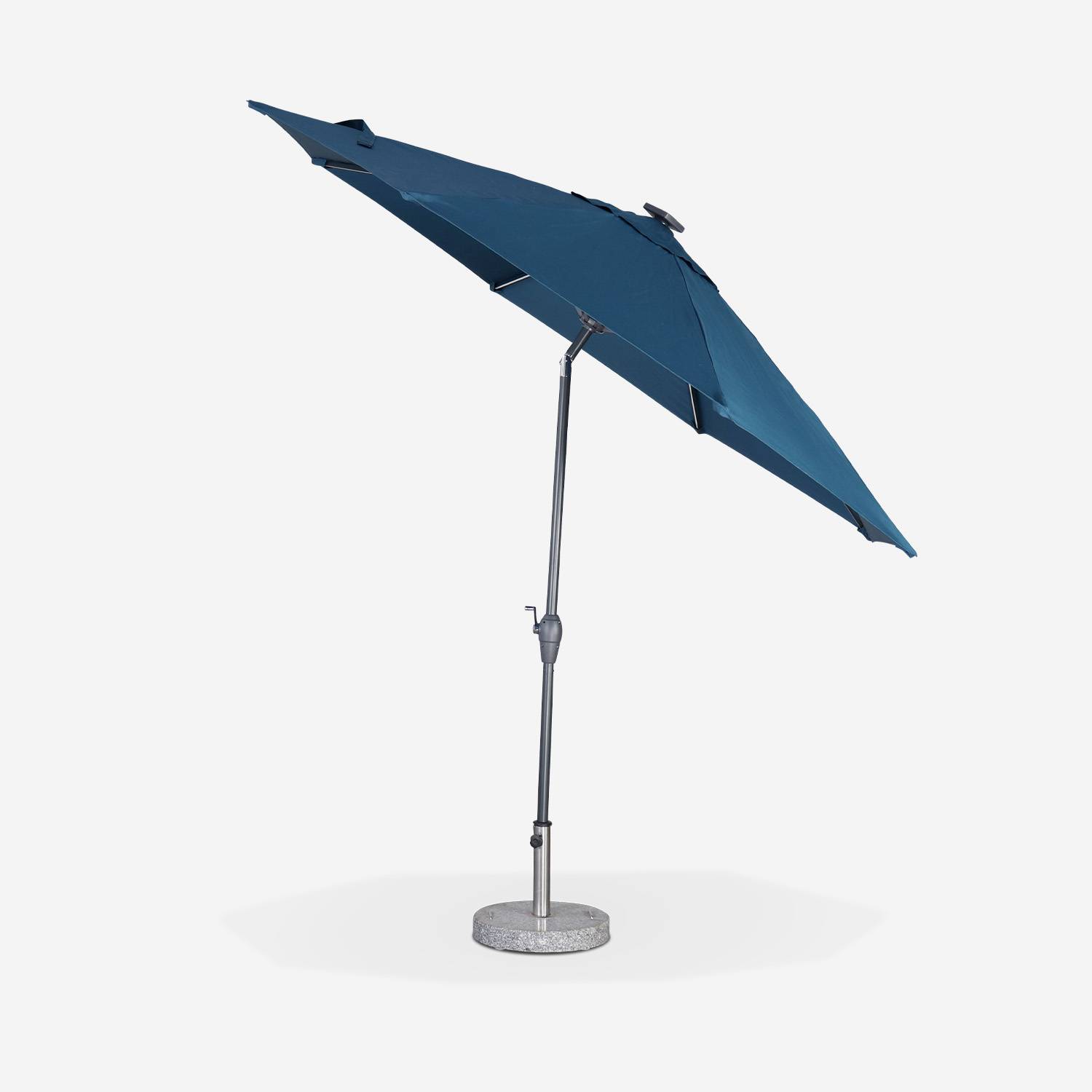 Guarda-chuva redondo LED Ø 2,7m - Helios Duck Blue - Guarda-chuva de haste central com luz integrada e pega de manivela Photo2