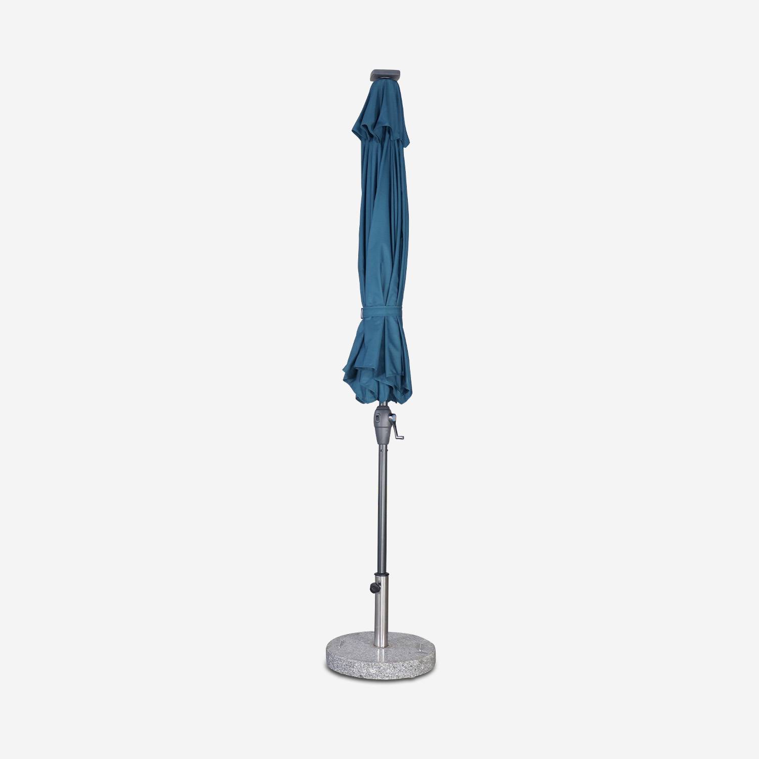 Guarda-chuva redondo LED Ø 2,7m - Helios Duck Blue - Guarda-chuva de haste central com luz integrada e pega de manivela Photo4