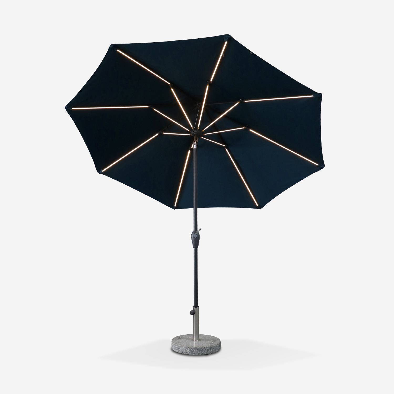 Guarda-chuva redondo LED Ø 2,7m - Helios Duck Blue - Guarda-chuva de haste central com luz integrada e pega de manivela Photo3