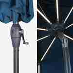 Parasol LED rond Ø 2,7m - Helios Bleu canard - Parasol à mât central avec lumière intégrée et manivelle d'ouverture Photo5